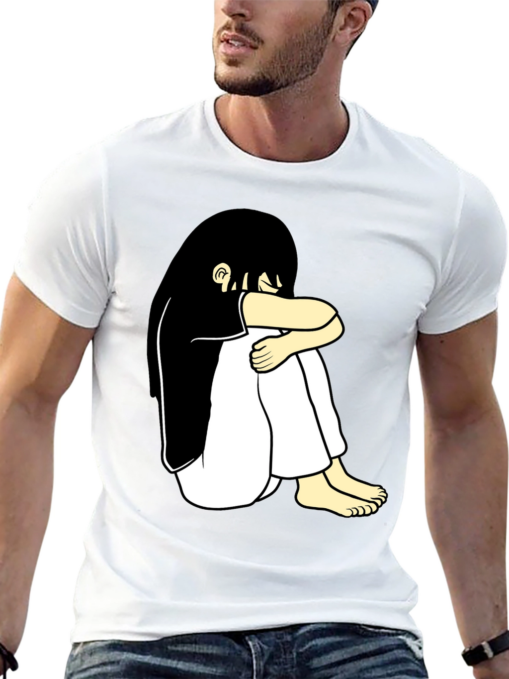 Black T-Shirt with Cartoon Girl Design