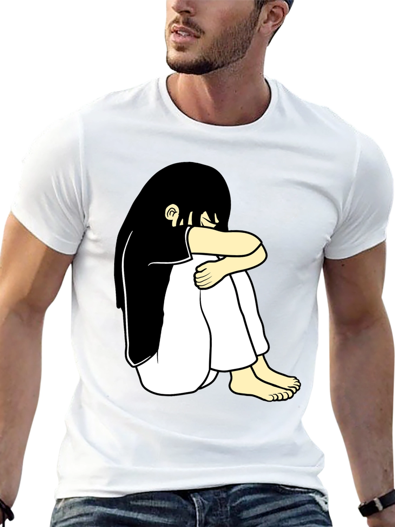 Black T-Shirt with Cartoon Girl Design