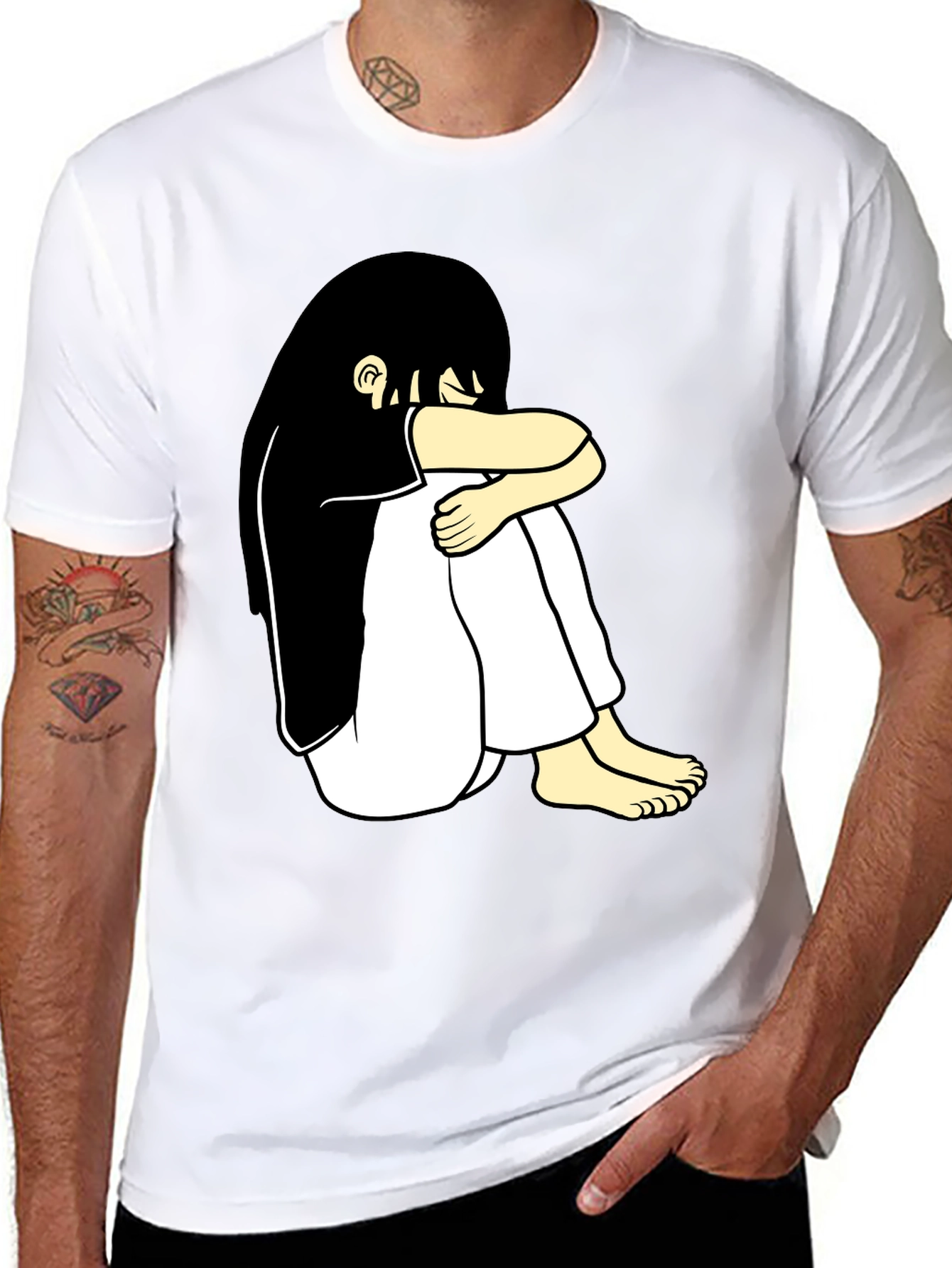 Black T-Shirt with Cartoon Girl Design