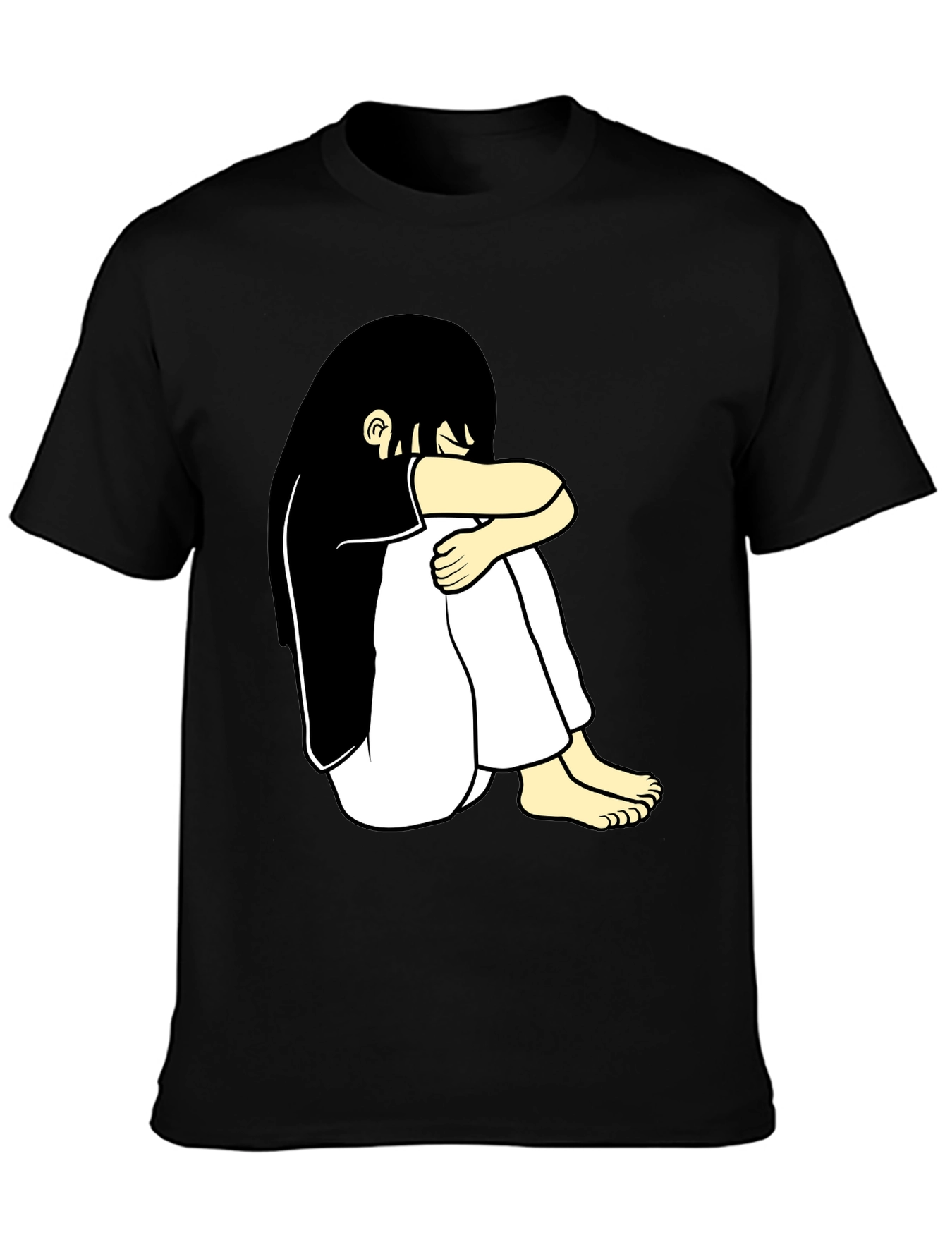 Black T-Shirt with Cartoon Girl Design