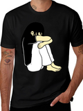 Black T-Shirt with Cartoon Girl Design
