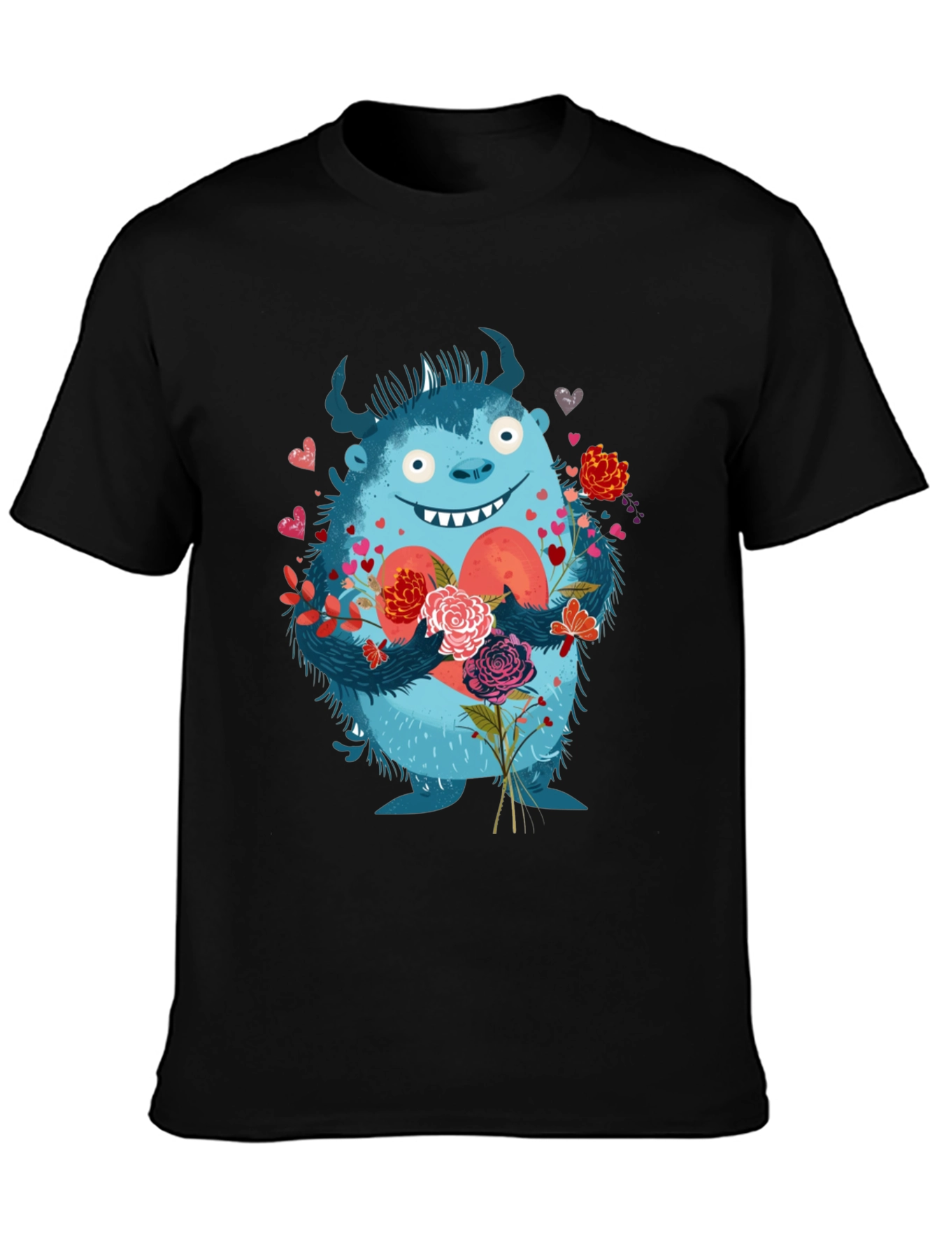 Monster Love T-Shirt - Heart & Flowers Graphic Tee