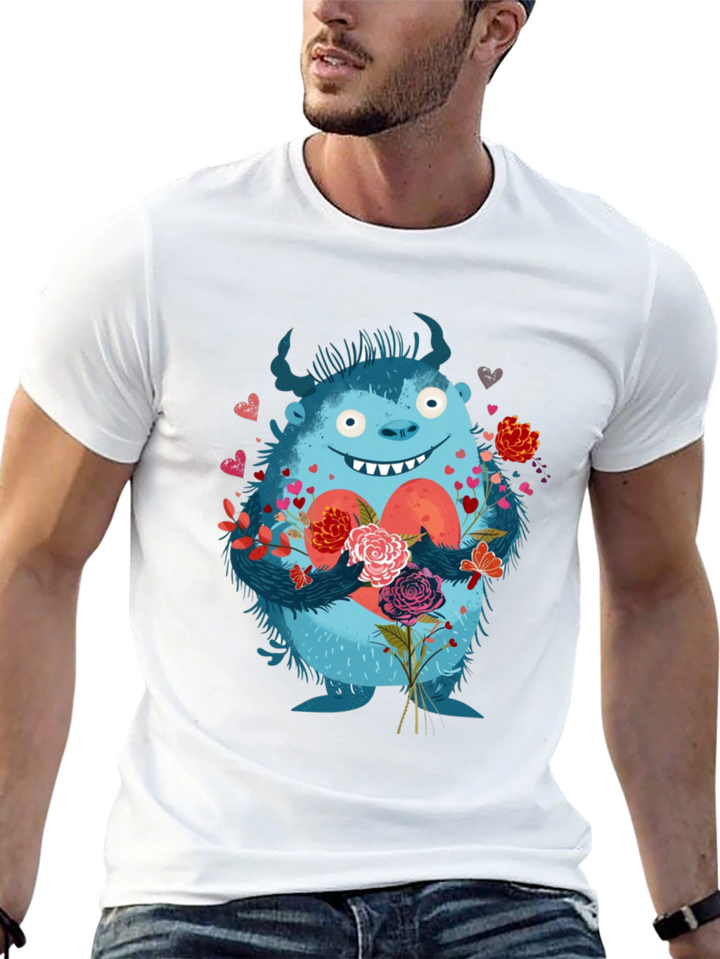 Monster Love T-Shirt - Heart & Flowers Graphic Tee
