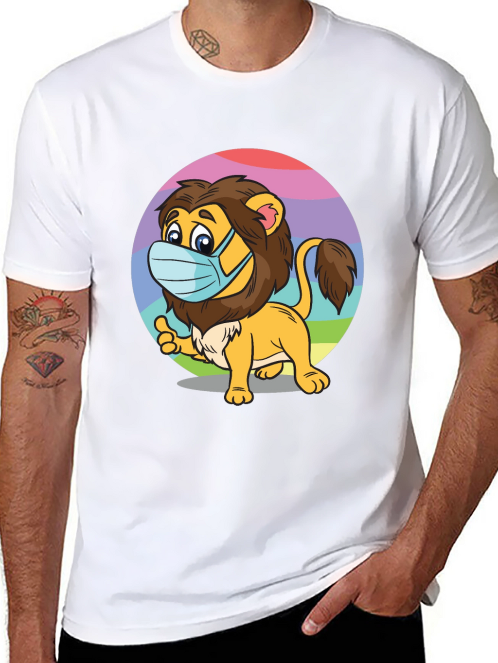 Lion Wearing Mask Black T-Shirt