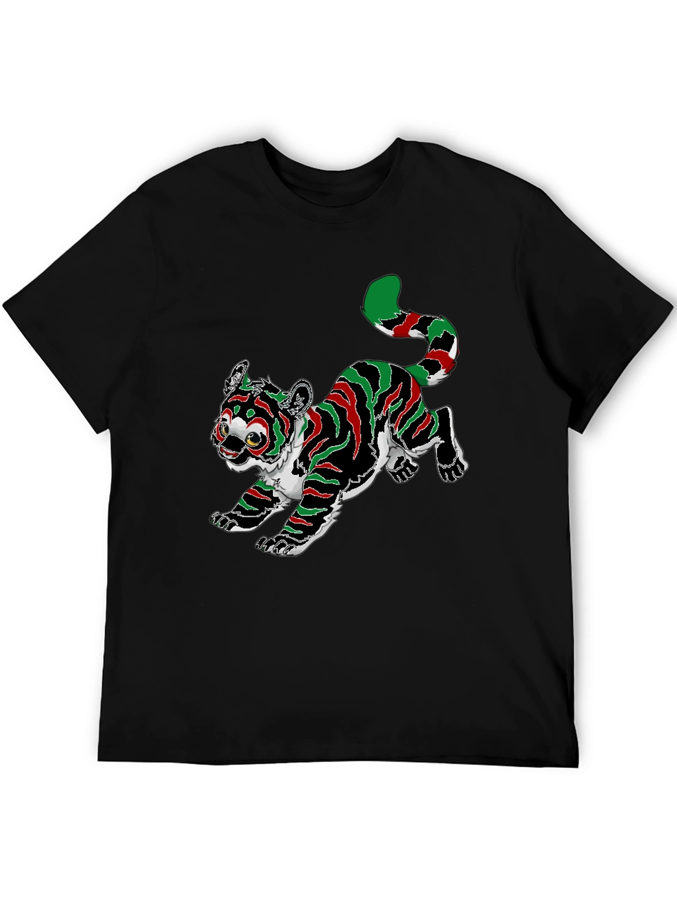Kwanzaa Colors Tiger Graphic Black T-Shirt