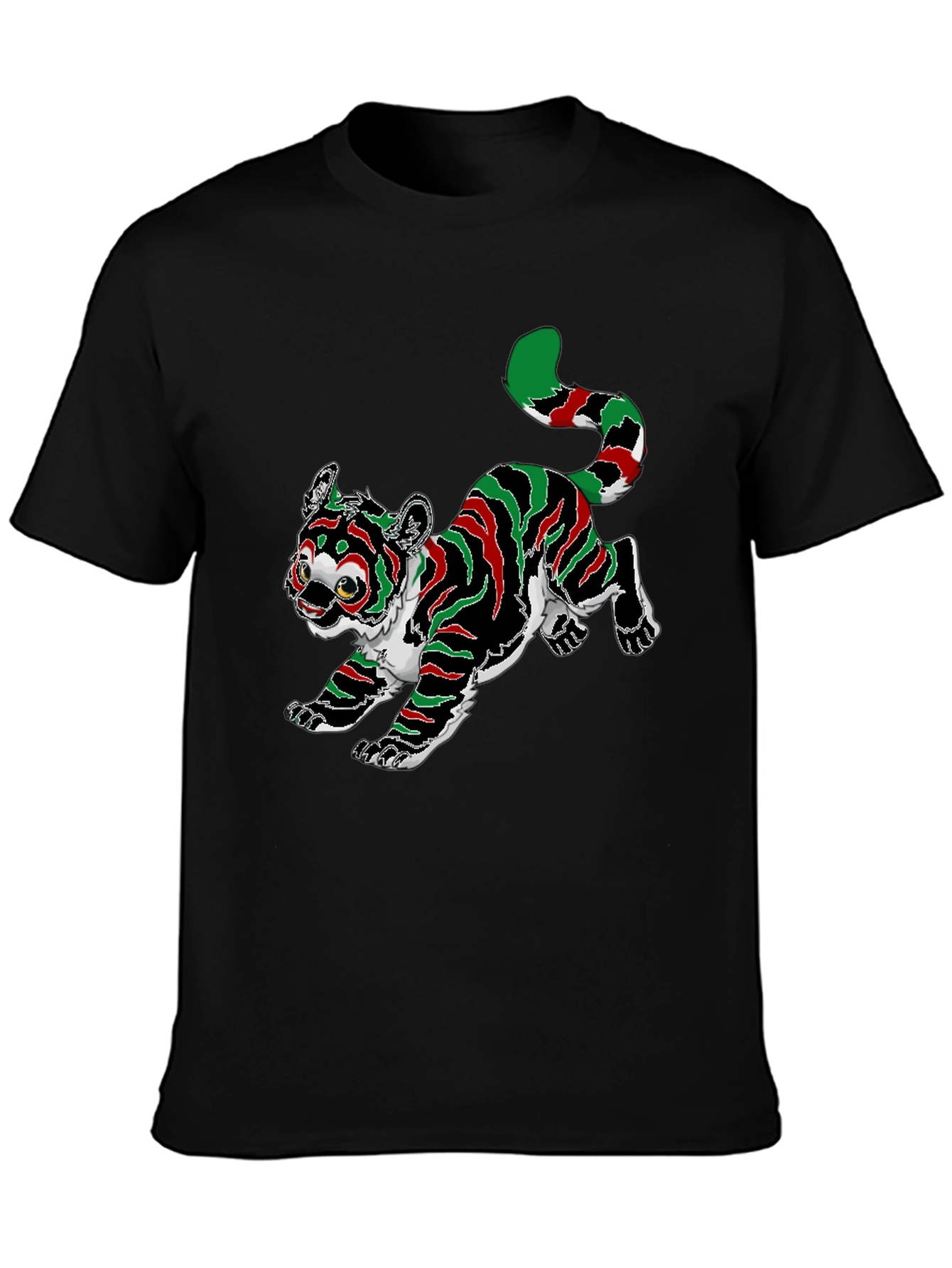 Kwanzaa Colors Tiger Graphic Black T-Shirt