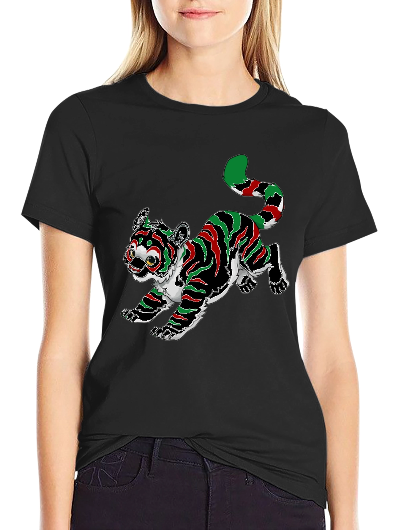 Kwanzaa Colors Tiger Graphic Black T-Shirt