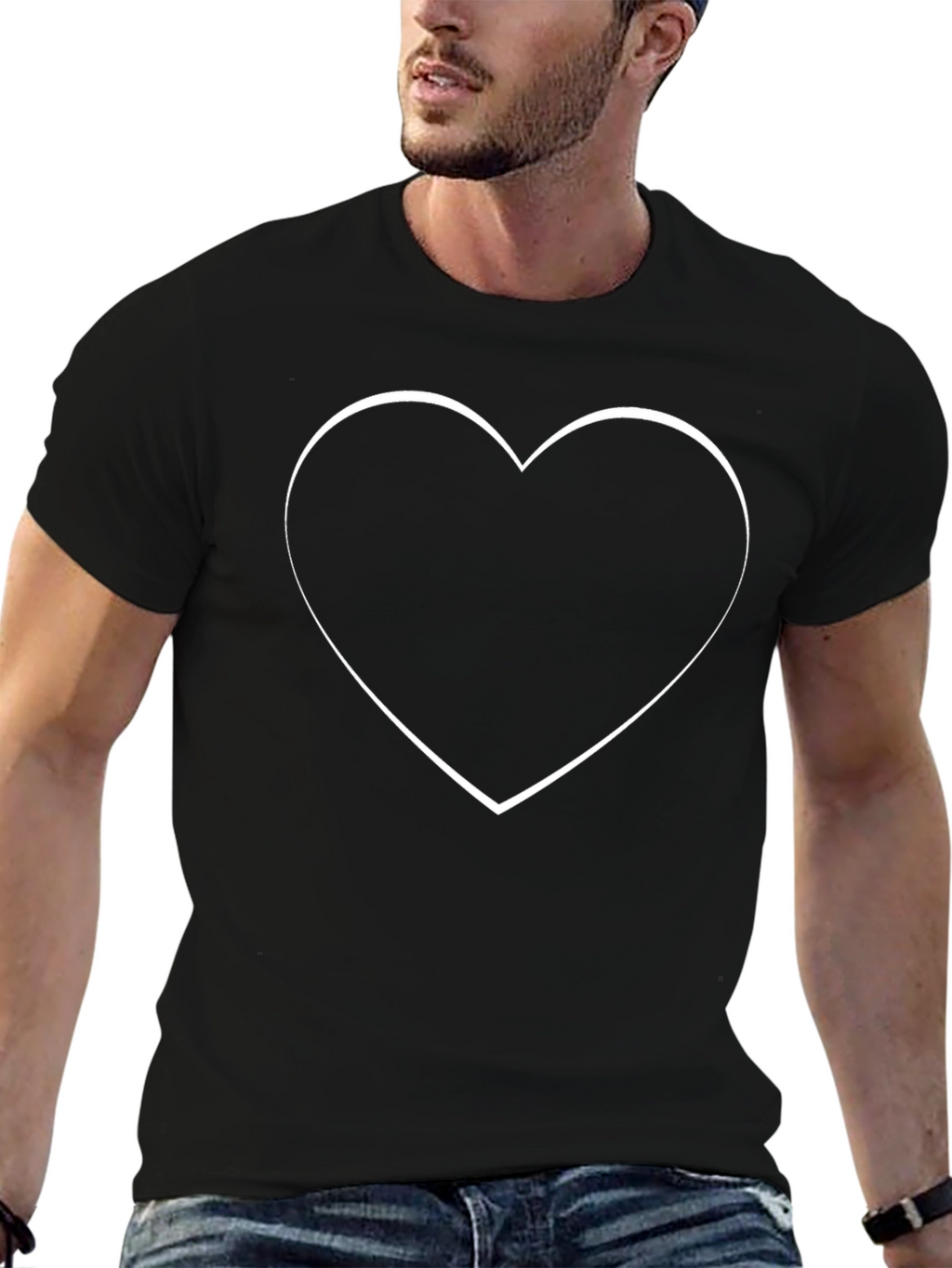 Heart Outline Black Cotton Graphic T-Shirt
