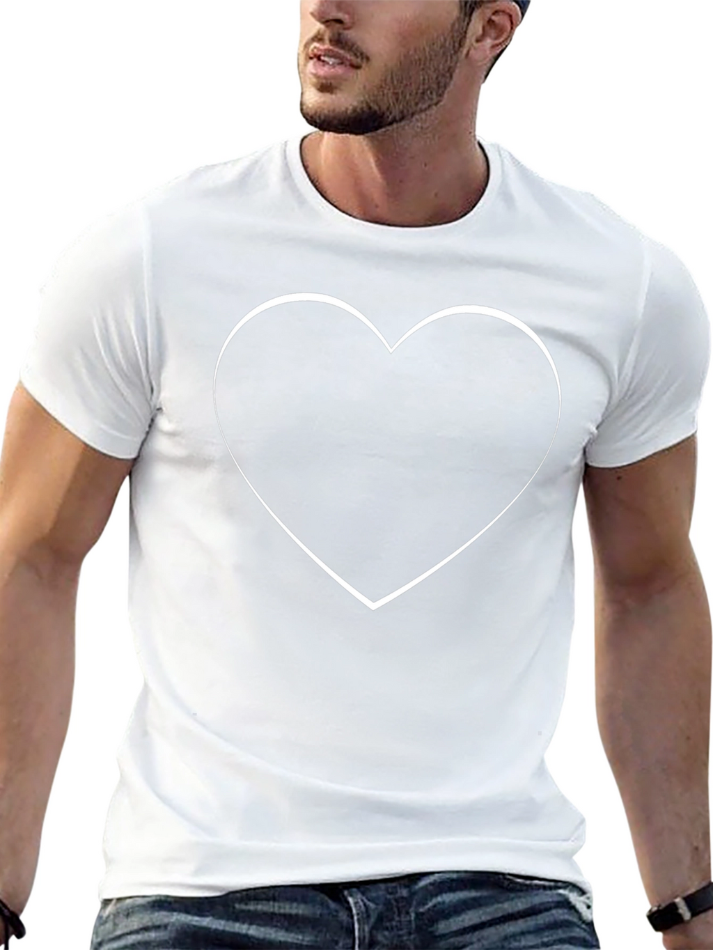 Heart Outline Black Cotton Graphic T-Shirt