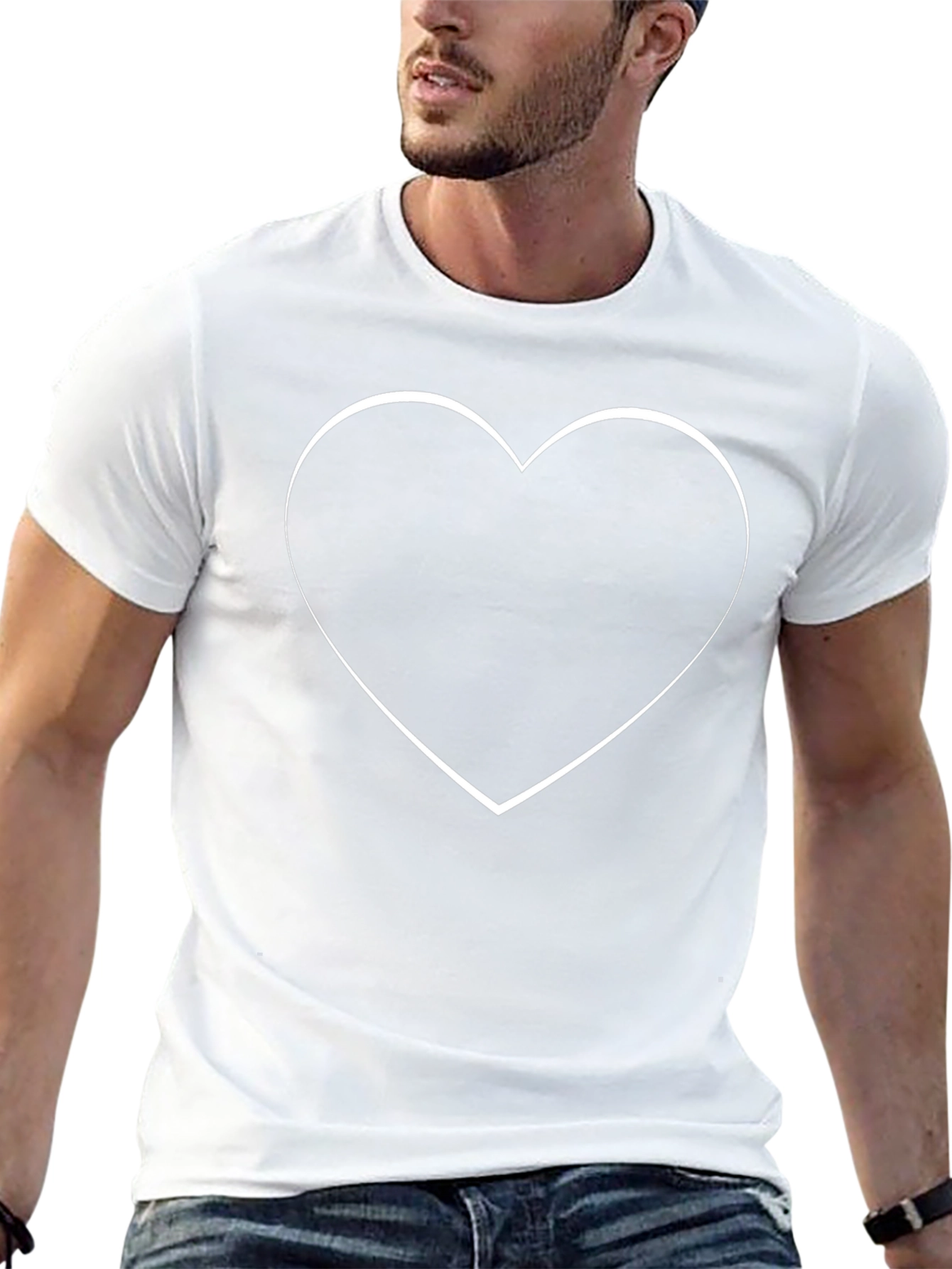 Heart Outline Black Cotton Graphic T-Shirt