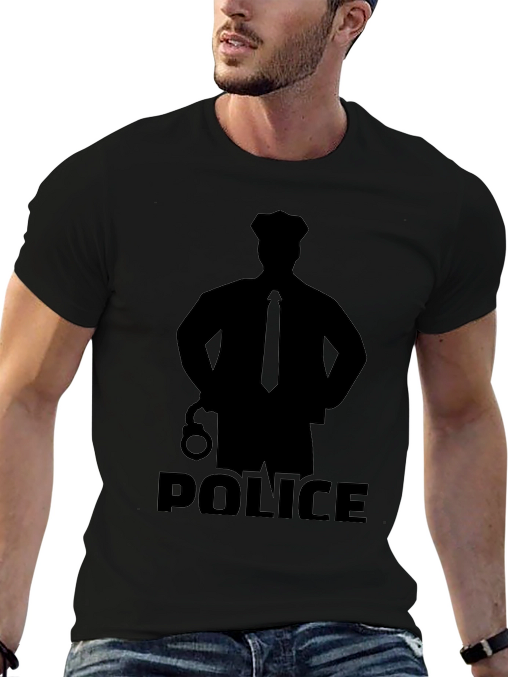 Police Silhouette Graphic T-Shirt - Black