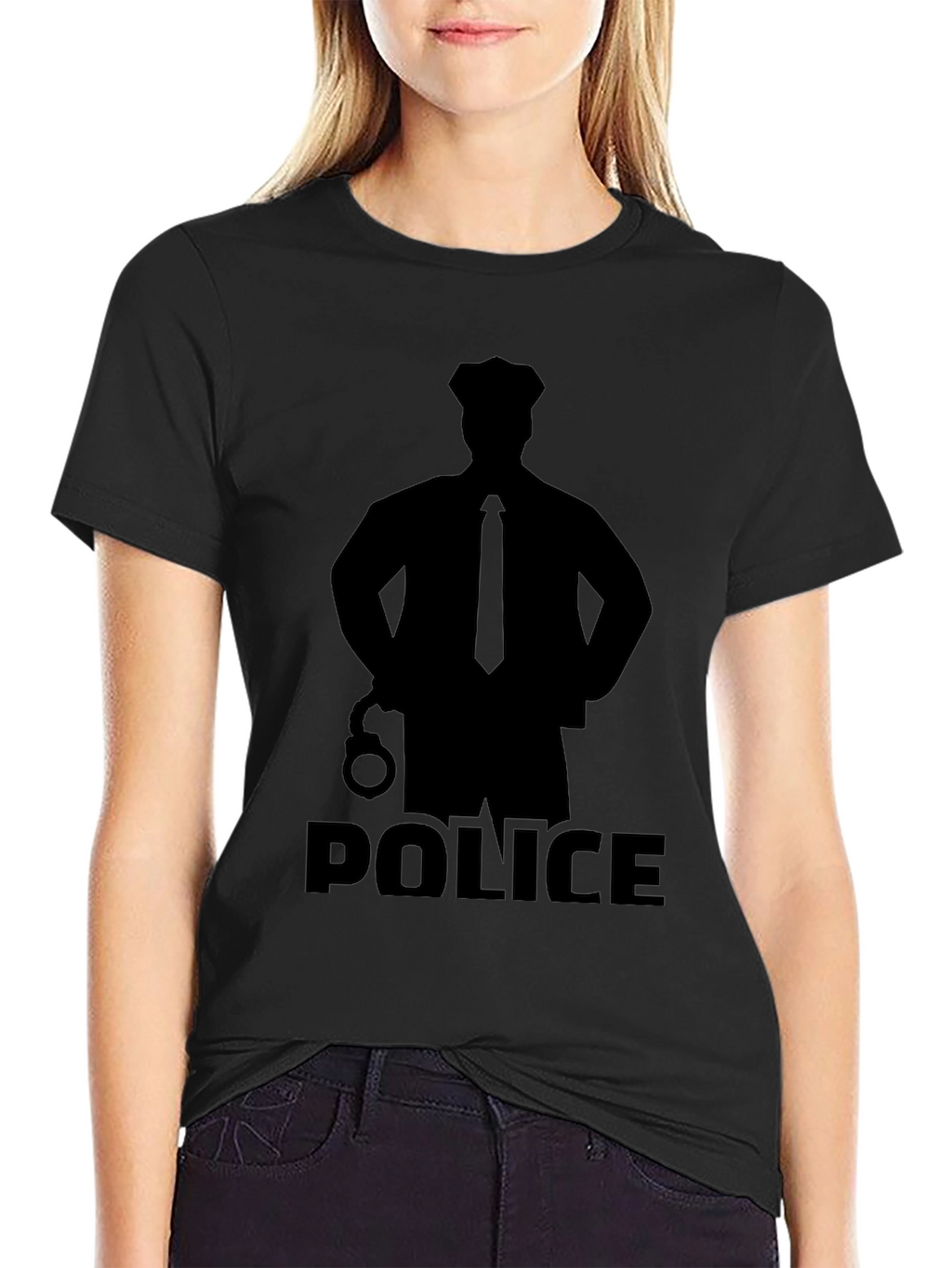 Police Silhouette Graphic T-Shirt - Black