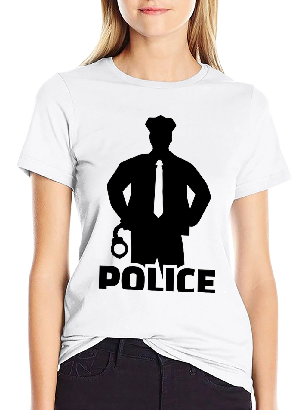 Police Silhouette Graphic T-Shirt - Black