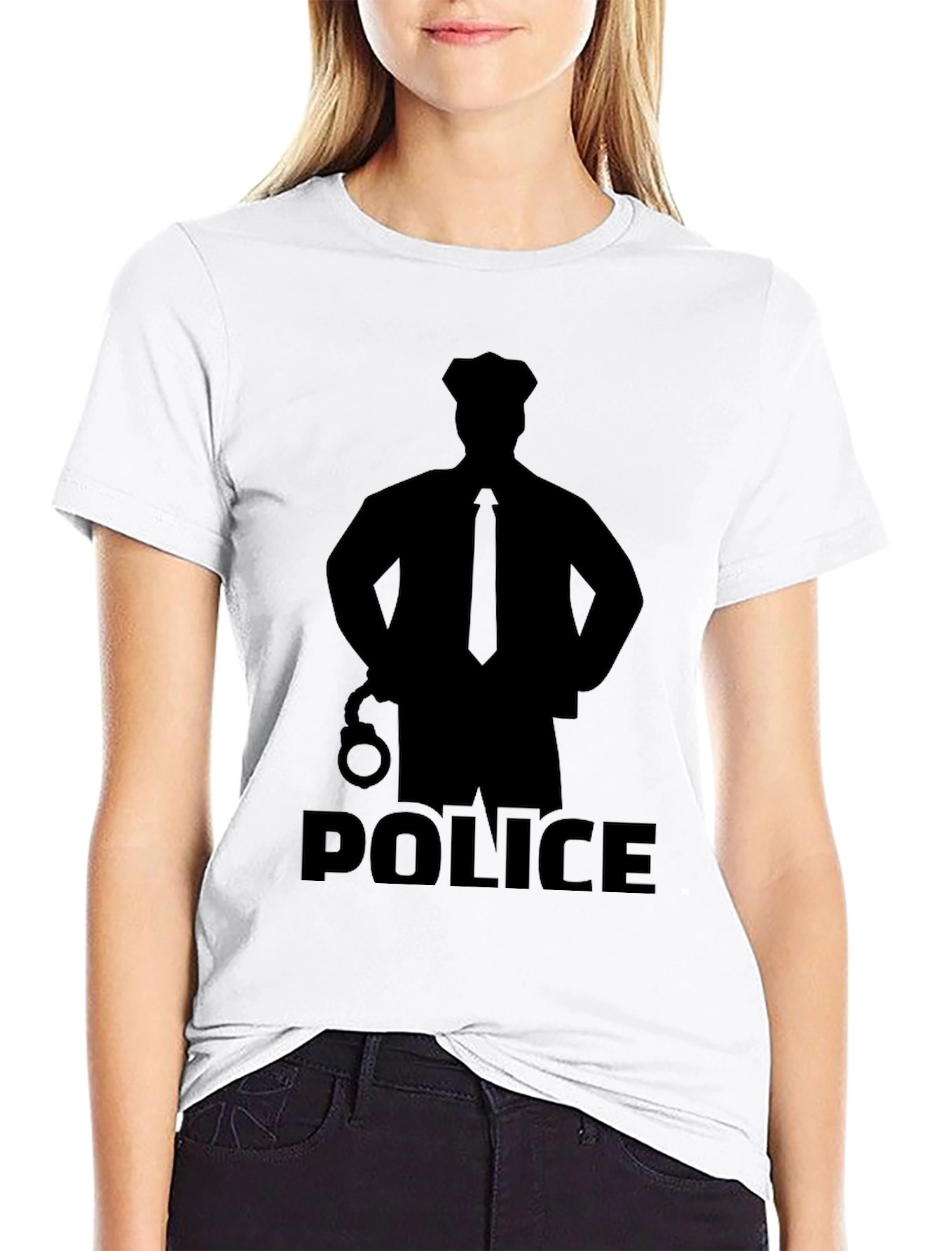 Police Silhouette Graphic T-Shirt - Black