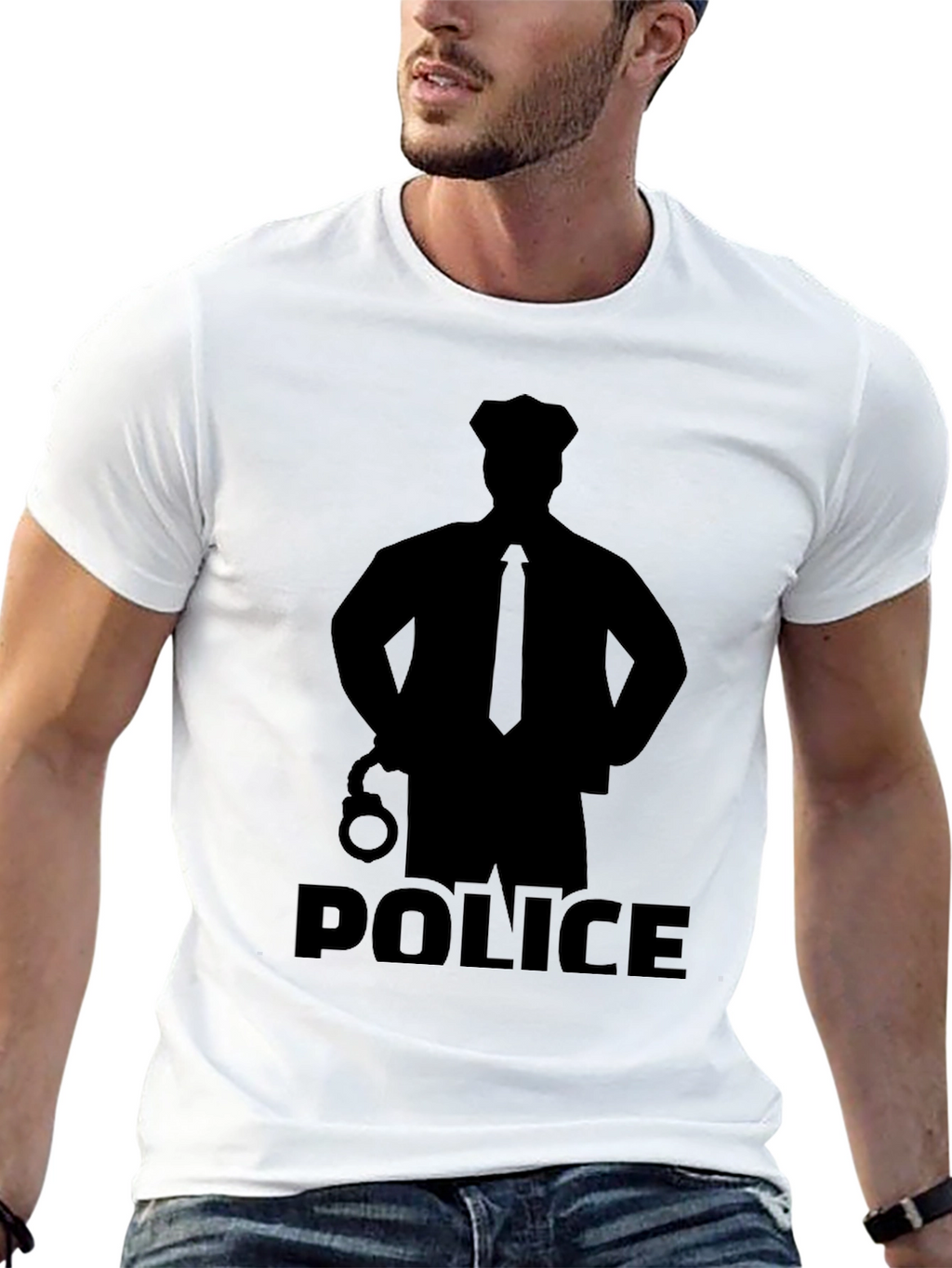 Police Silhouette Graphic T-Shirt - Black