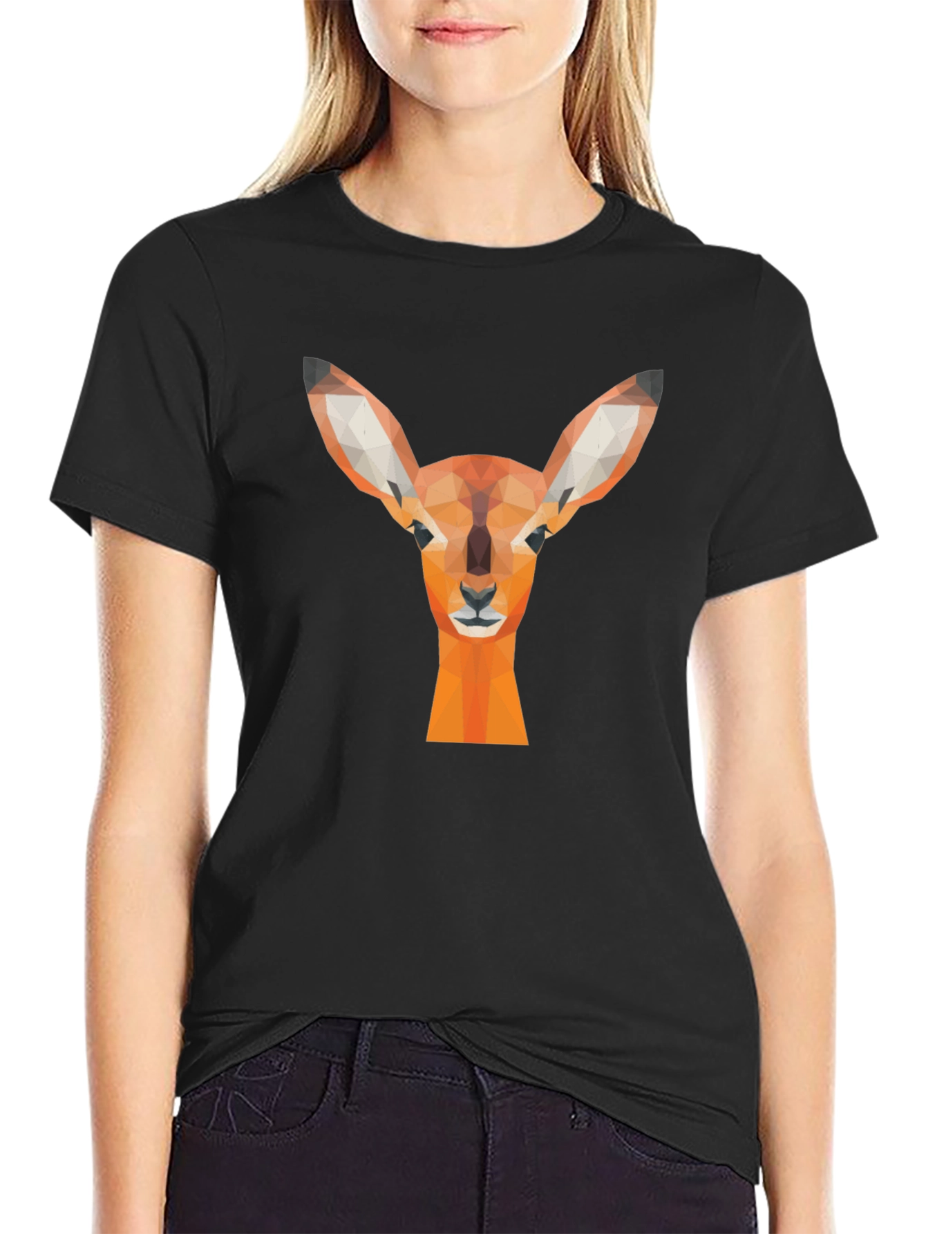 Geometric Deer Graphic Tee - Stylish Black T-Shirt
