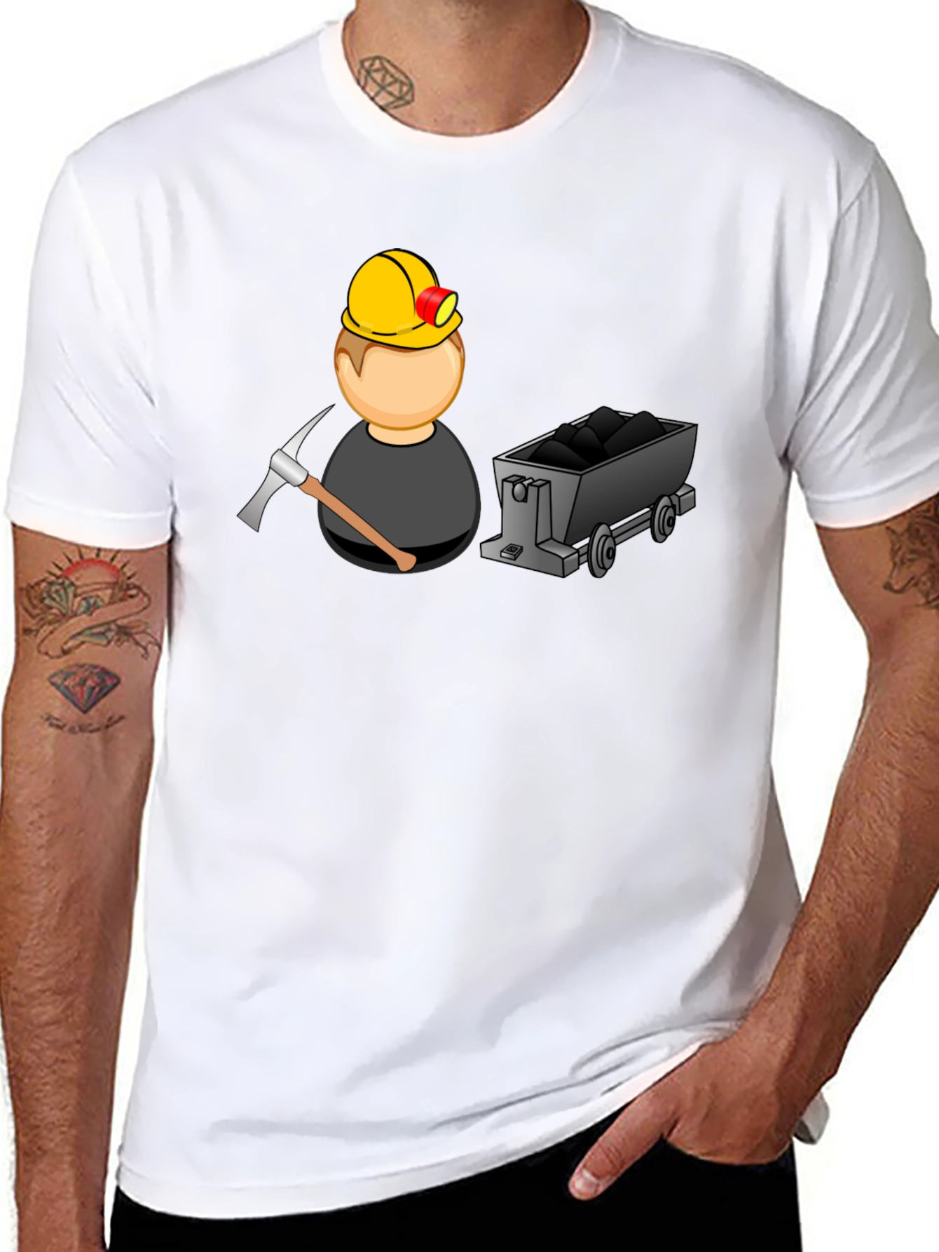 Miner Cartoon Graphic Tee - Black Cotton Blend