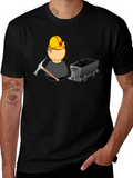Miner Cartoon Graphic Tee - Black Cotton Blend