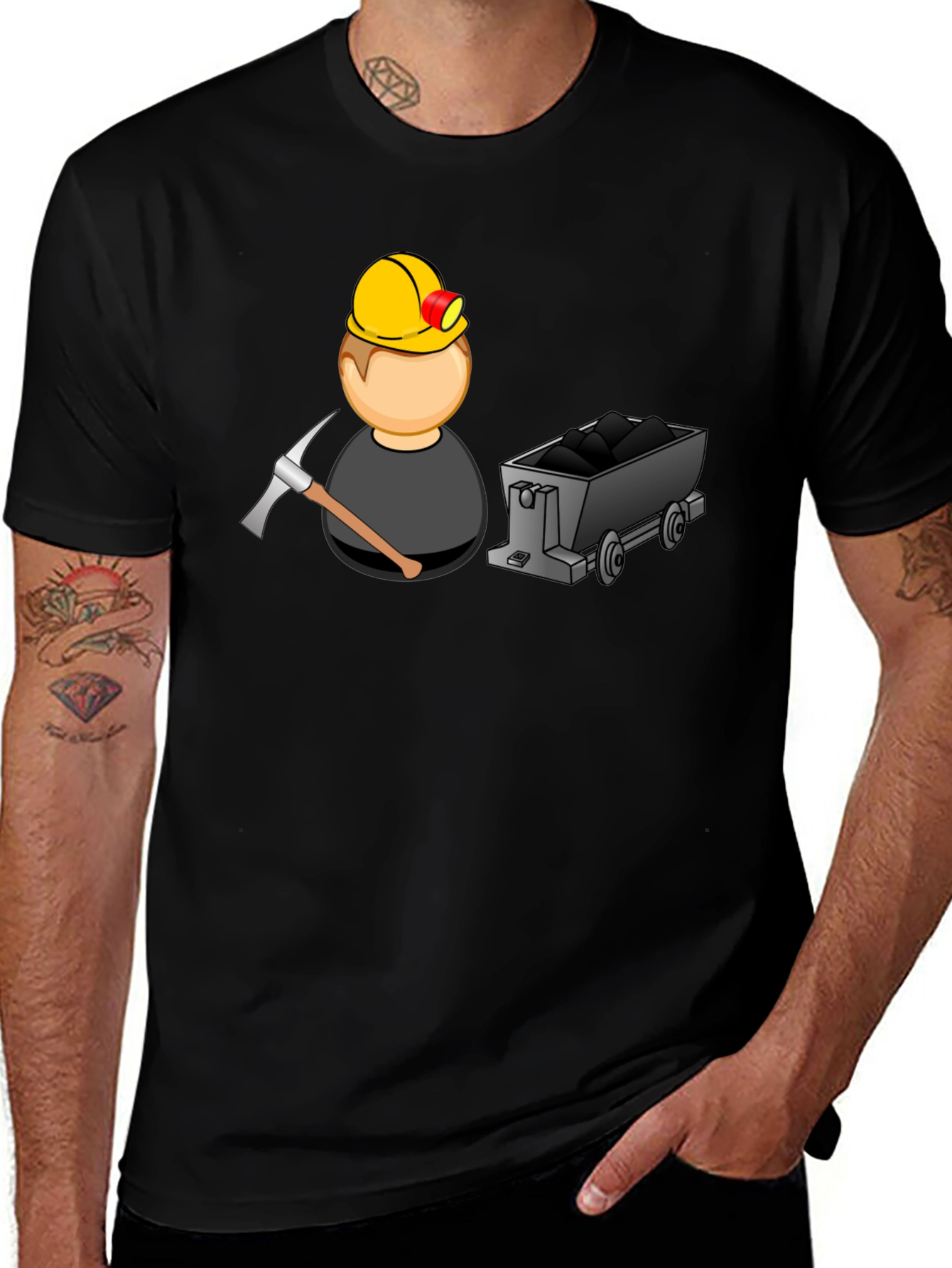 Miner Cartoon Graphic Tee - Black Cotton Blend