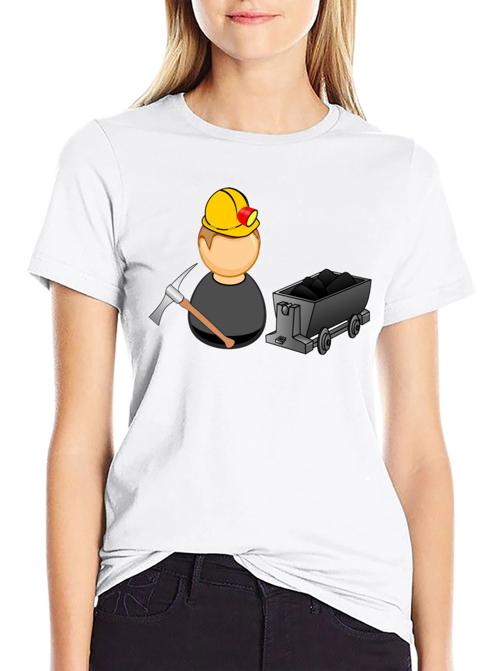 Miner Cartoon Graphic Tee - Black Cotton Blend