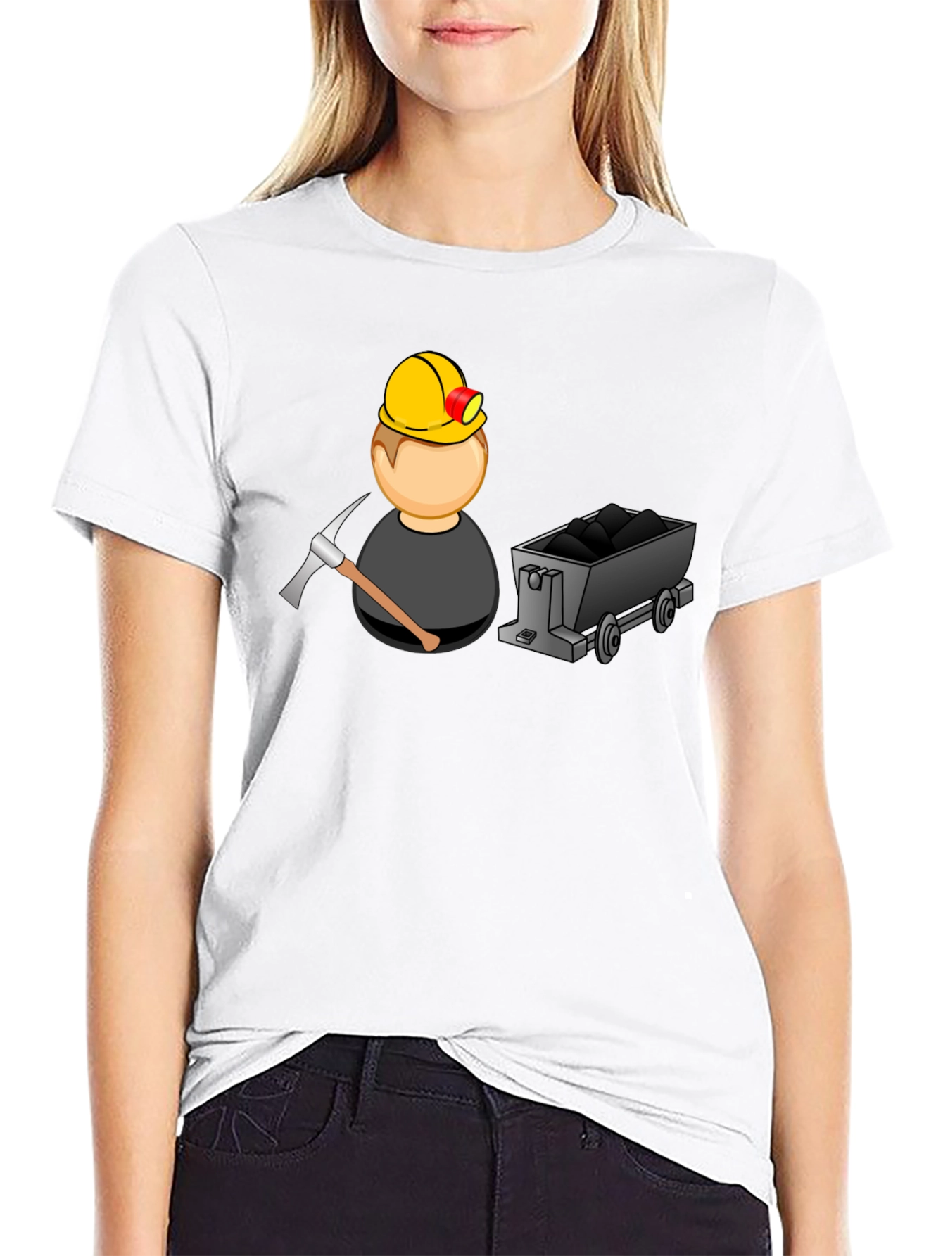 Miner Cartoon Graphic Tee - Black Cotton Blend