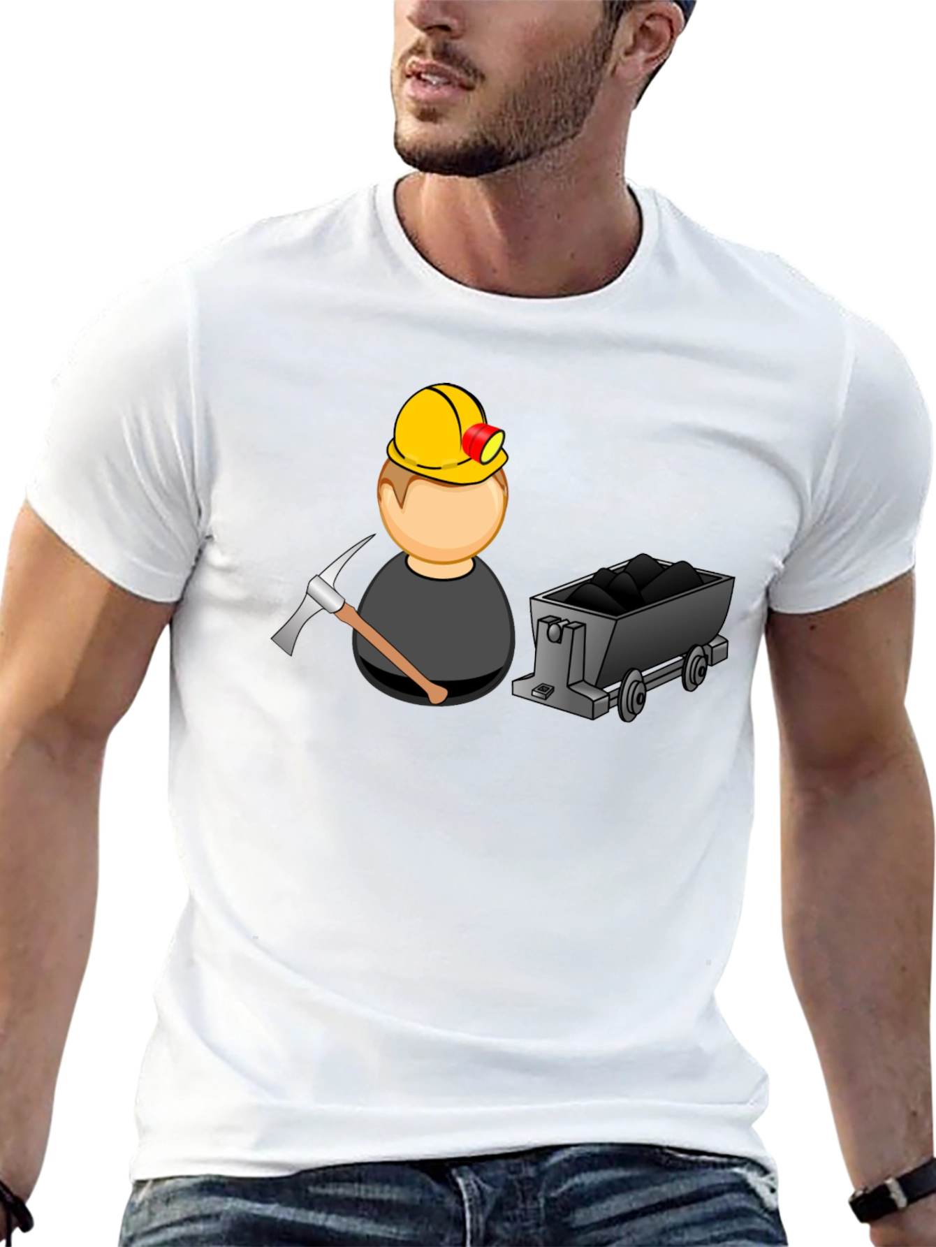 Miner Cartoon Graphic Tee - Black Cotton Blend