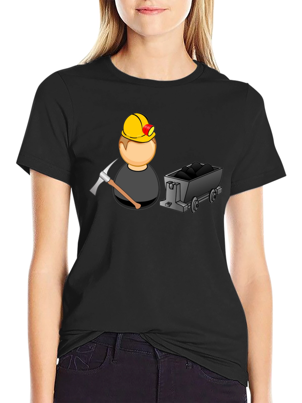Miner Cartoon Graphic Tee - Black Cotton Blend