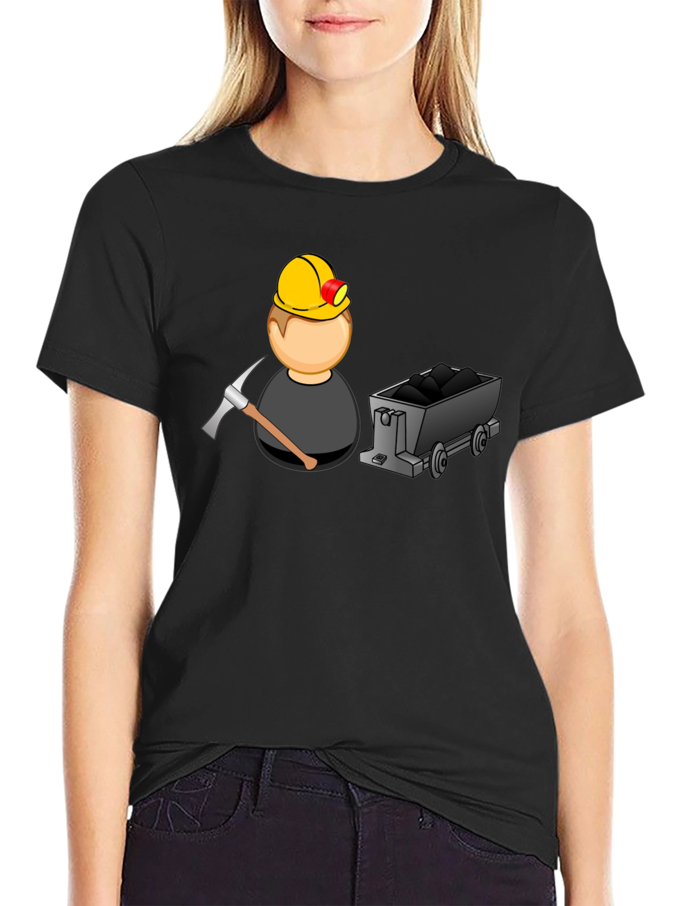 Miner Cartoon Graphic Tee - Black Cotton Blend