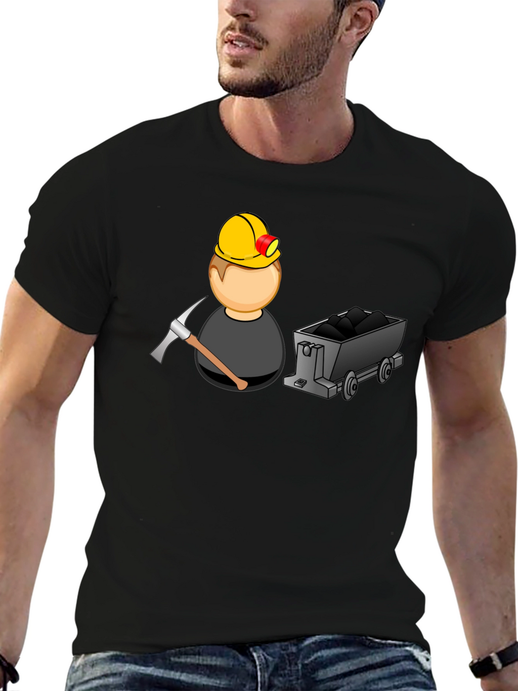 Miner Cartoon Graphic Tee - Black Cotton Blend