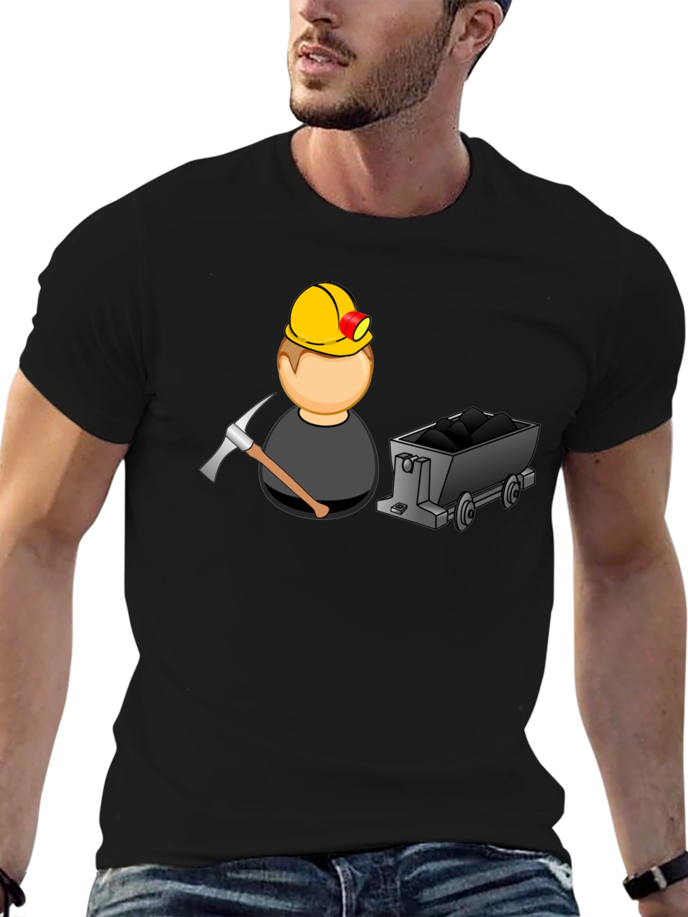 Miner Cartoon Graphic Tee - Black Cotton Blend