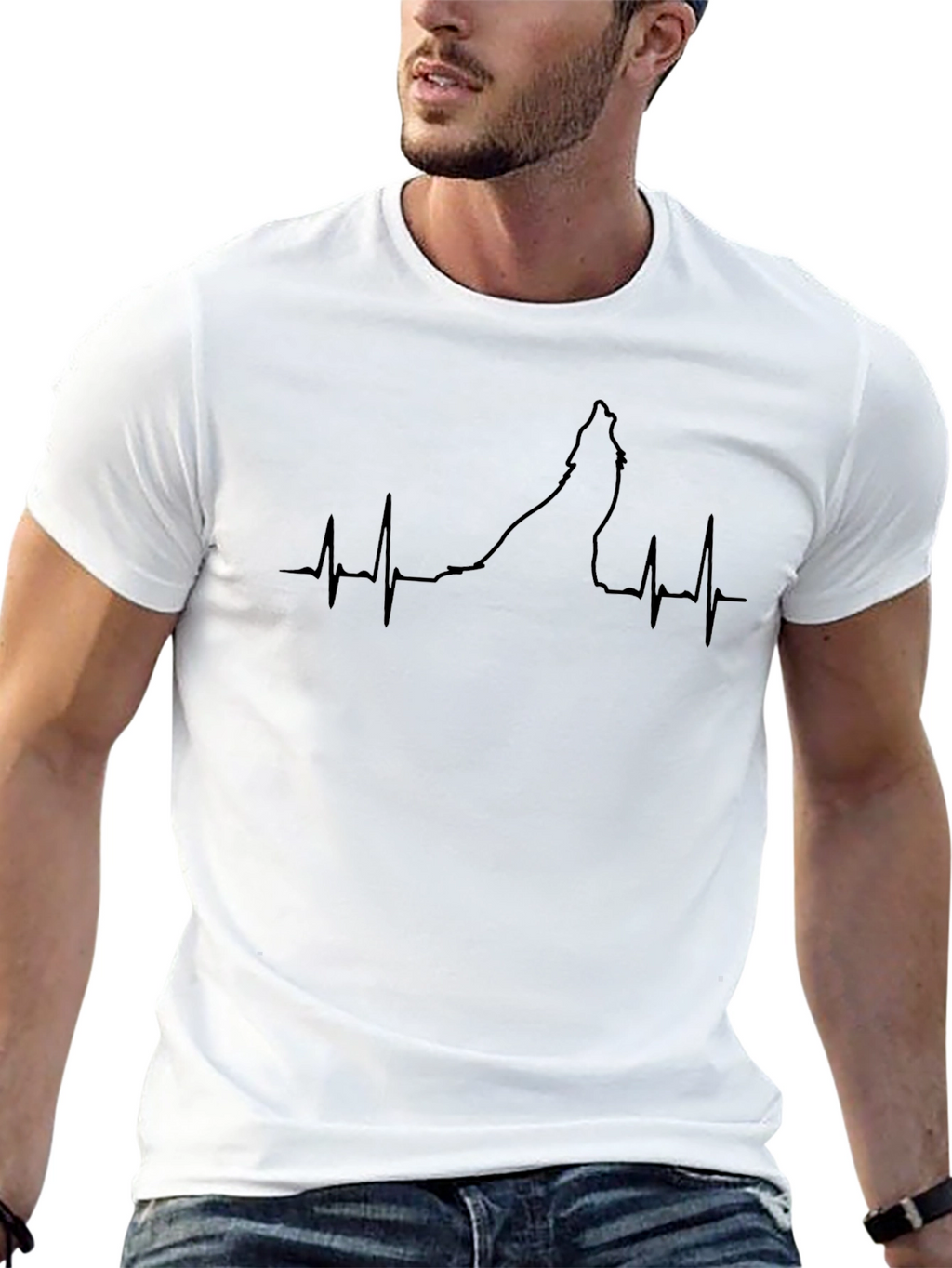 Wolf Heartbeat Graphic Tee - Black Crew Neck T-Shirt