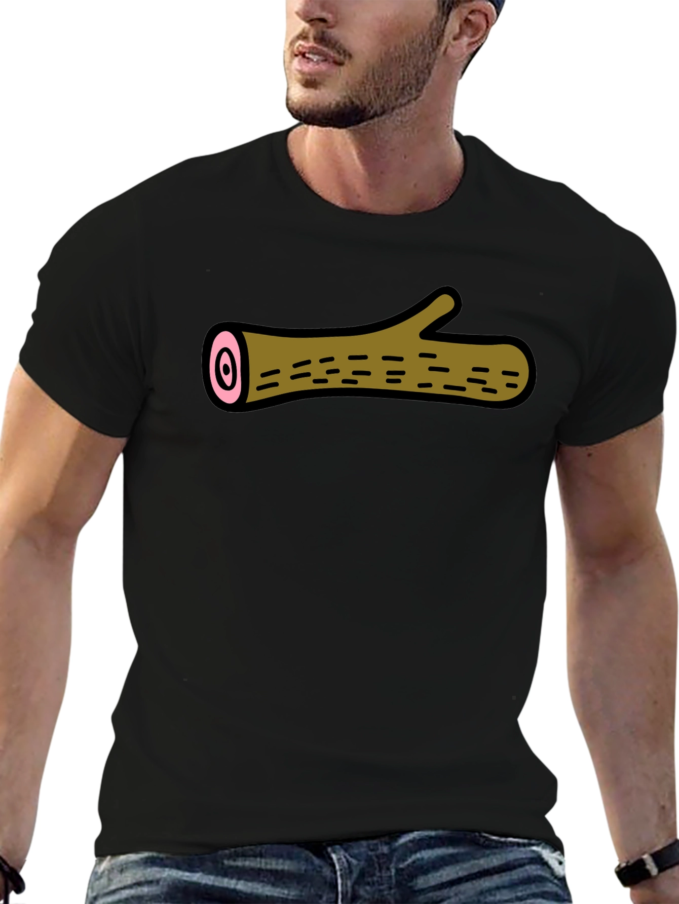 Funny Log Graphic Tee - Black Cotton T-Shirt