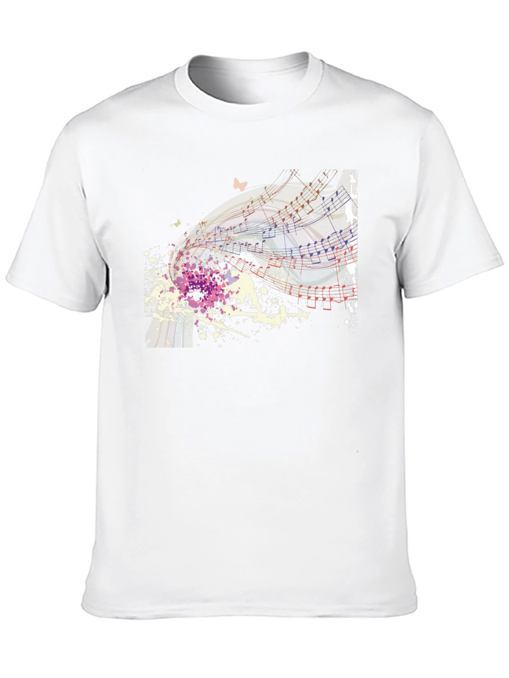 Musical Notes Butterfly Graphic Black T-Shirt