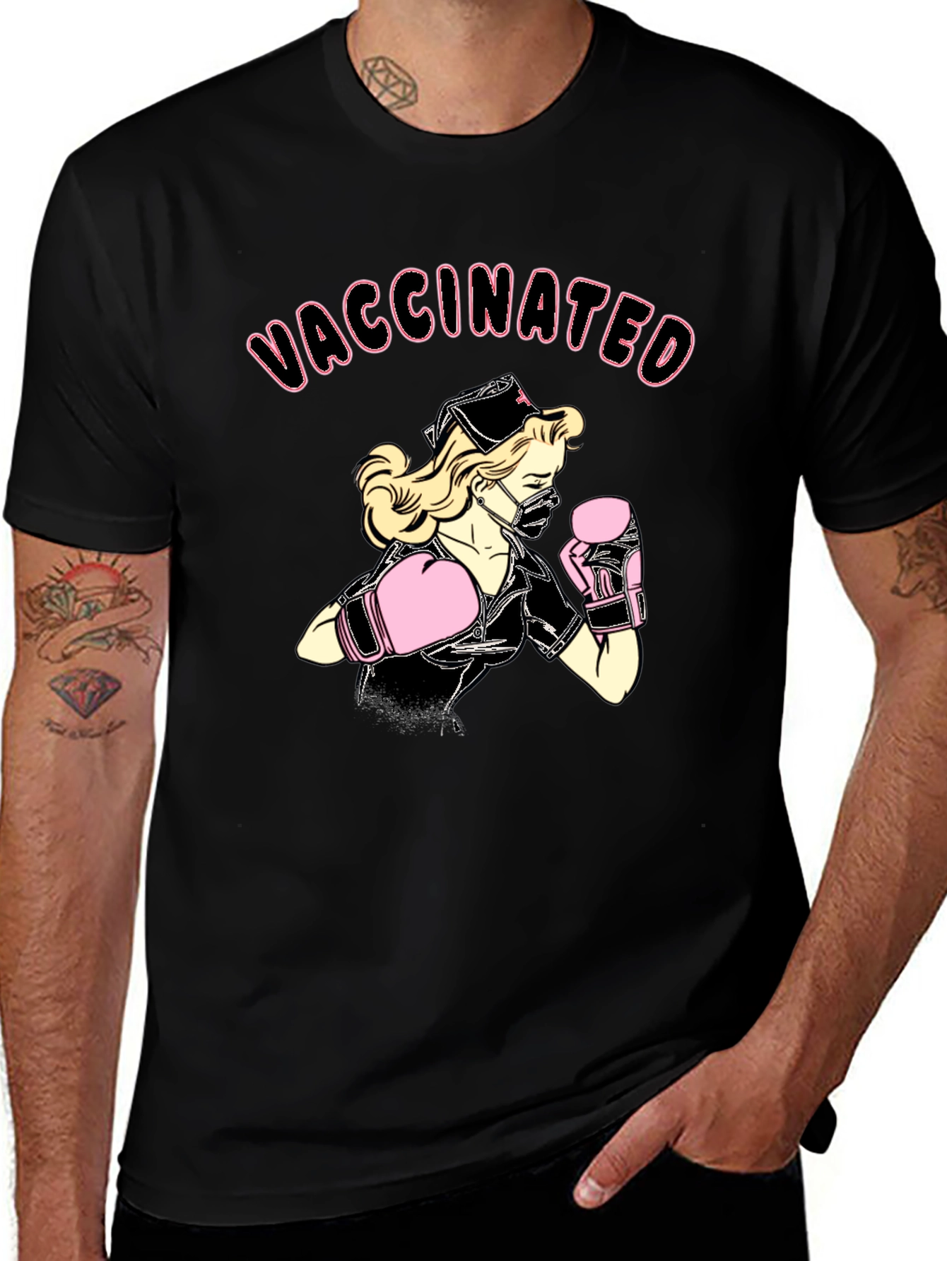 Vaccinated Nurse Boxer Graphic T-Shirt