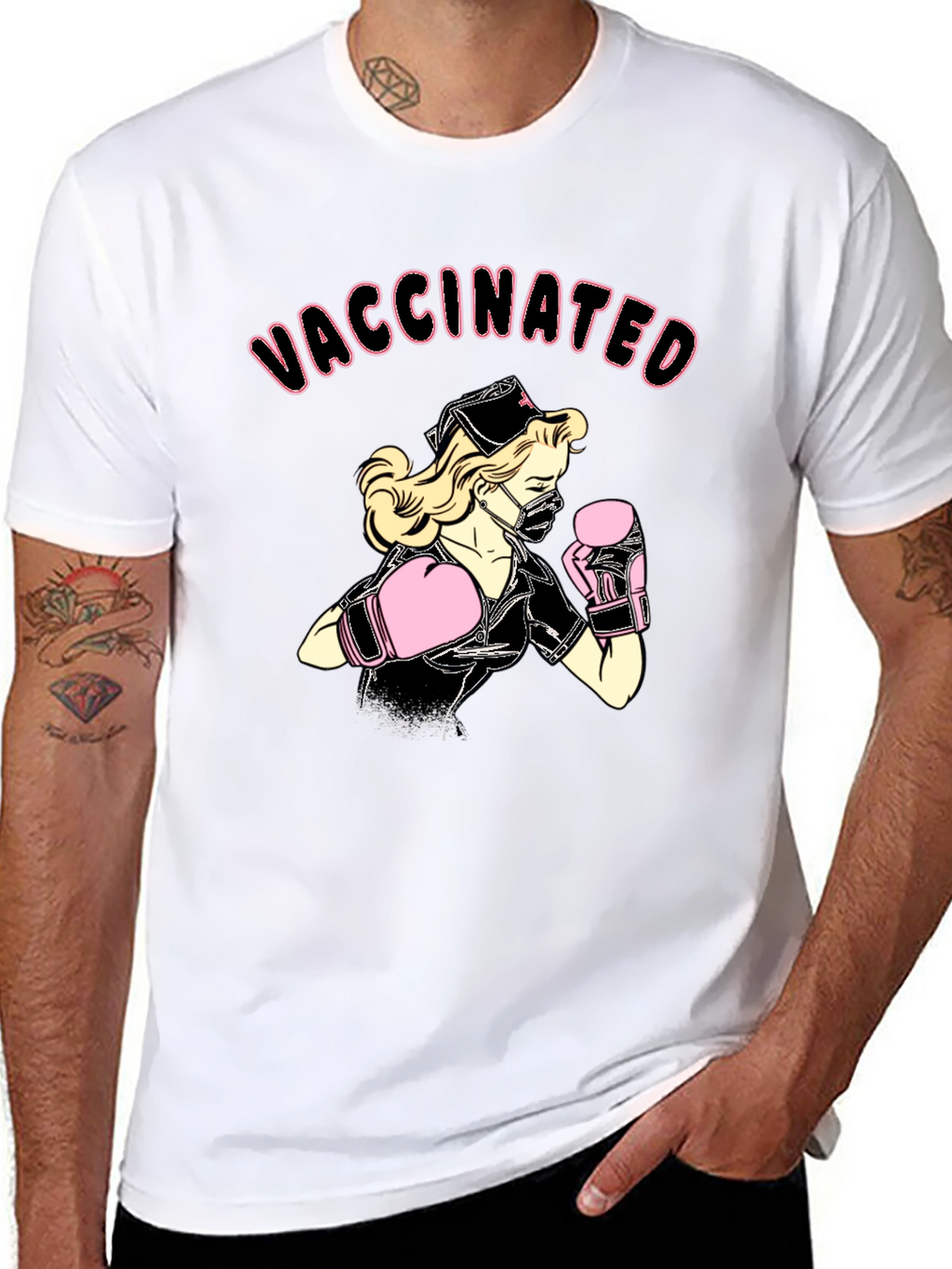 Vaccinated Nurse Boxer Graphic T-Shirt