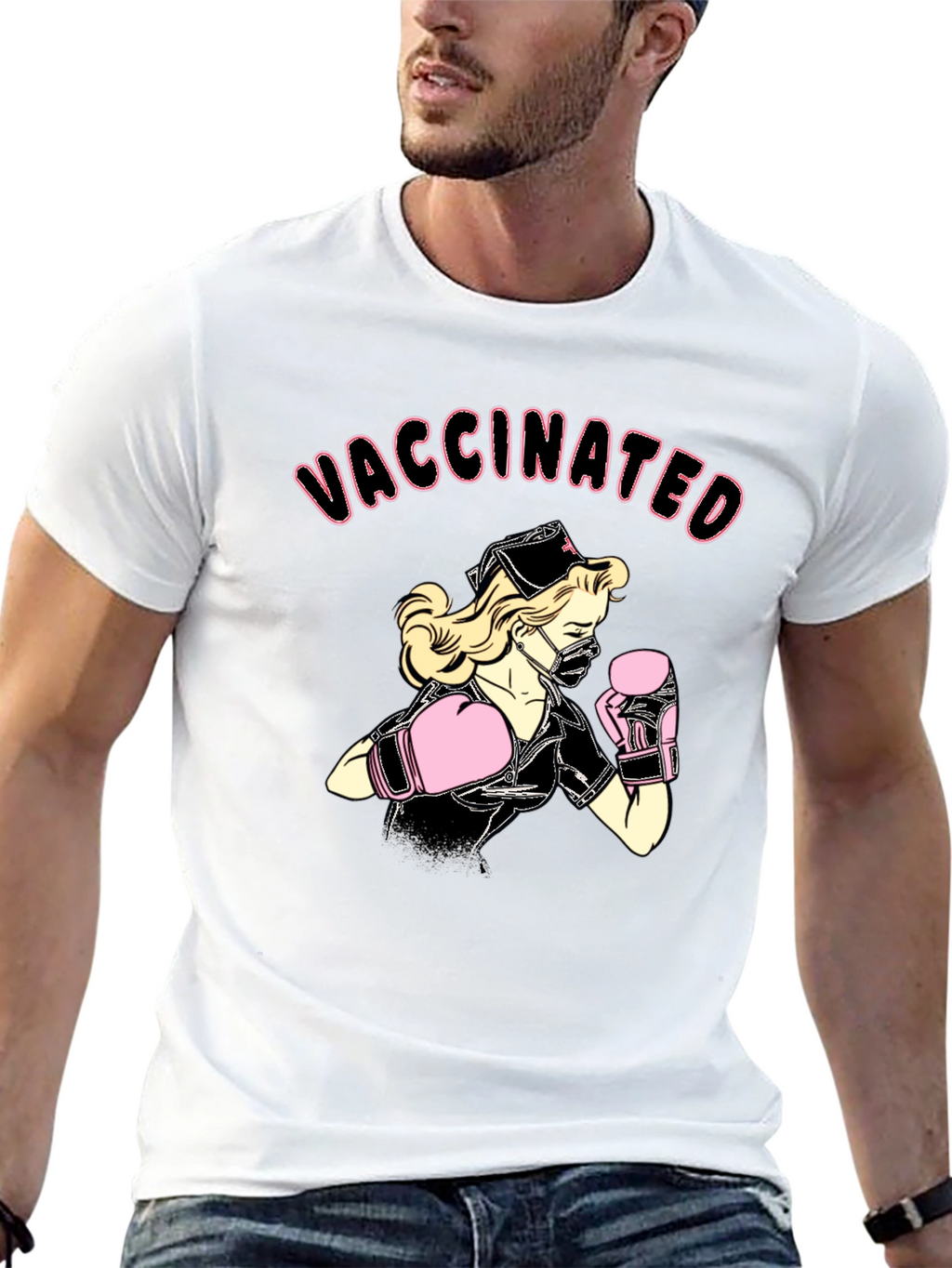 Vaccinated Nurse Boxer Graphic T-Shirt