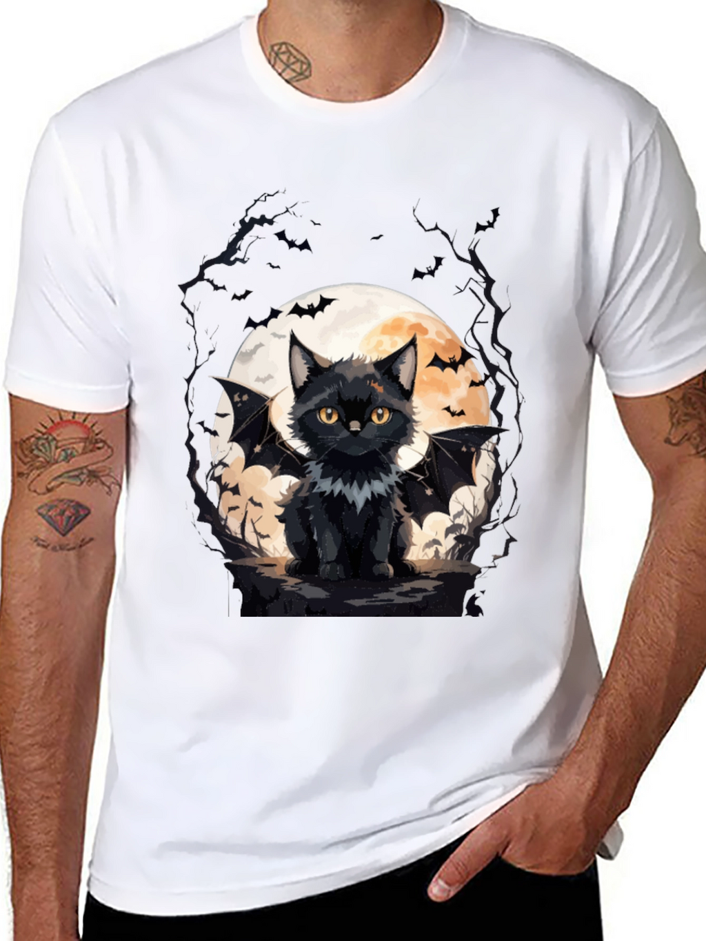 Bat Cat Halloween T-Shirt