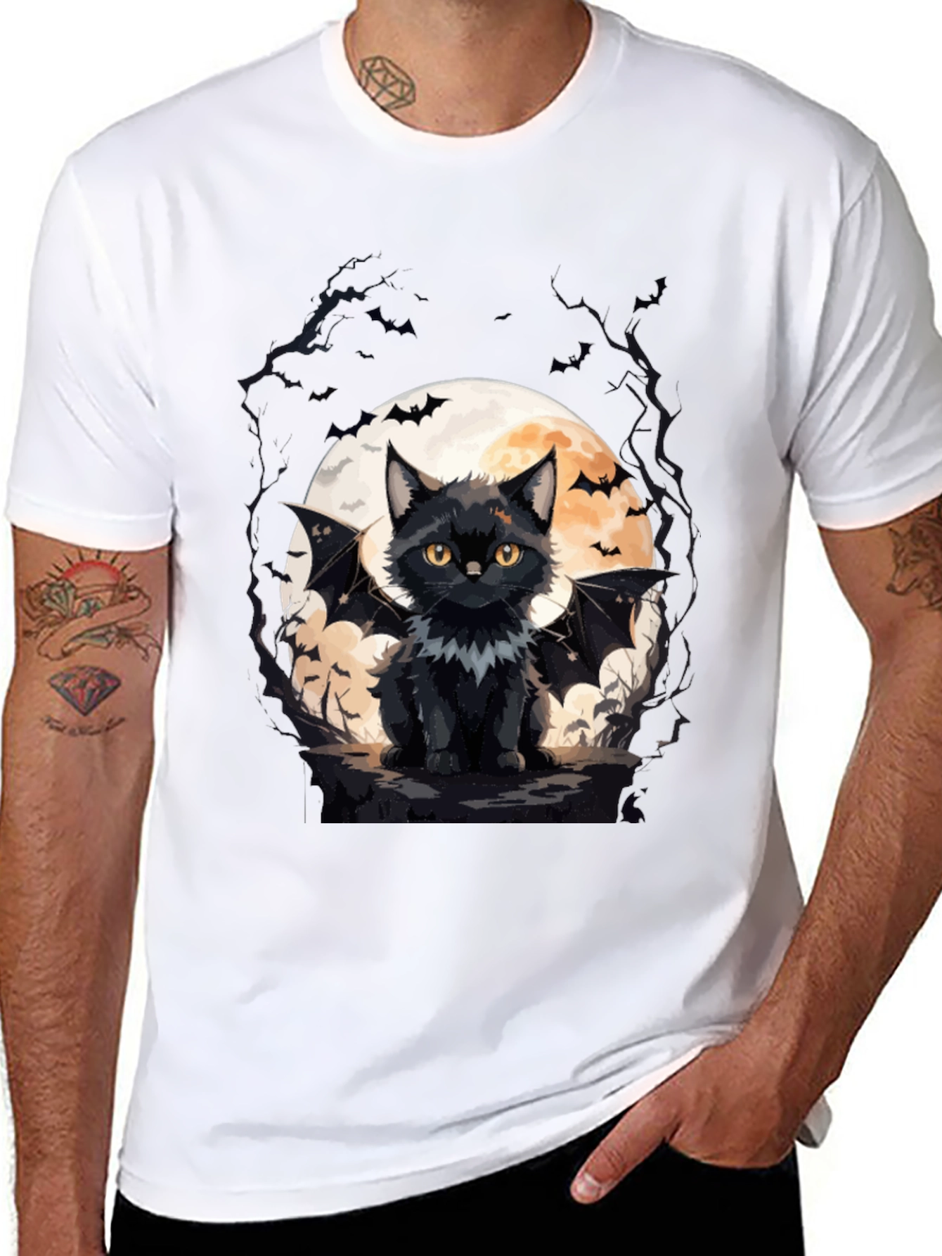 Bat Cat Halloween T-Shirt