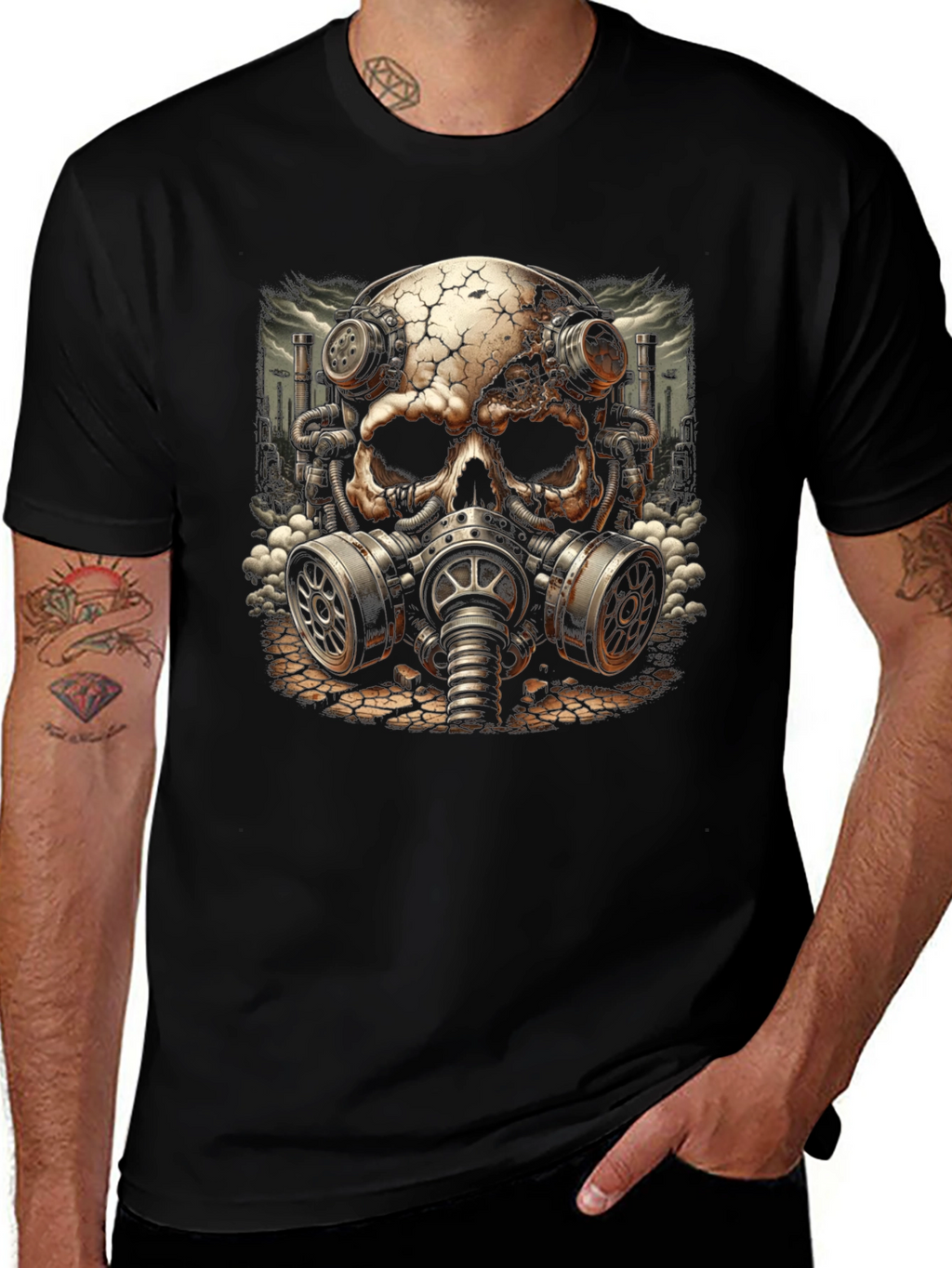 Steampunk Skull Gas Mask Graphic T-Shirt