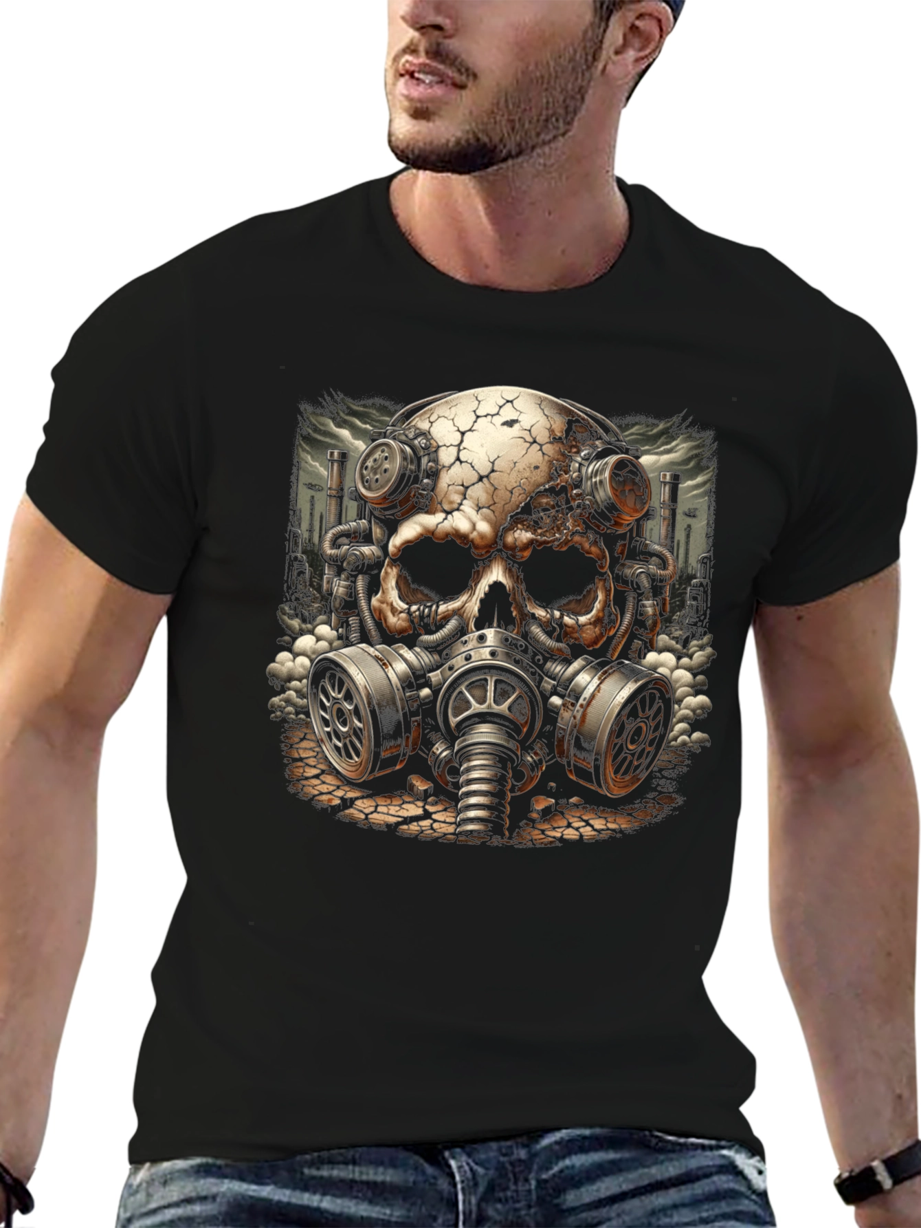 Steampunk Skull Gas Mask Graphic T-Shirt