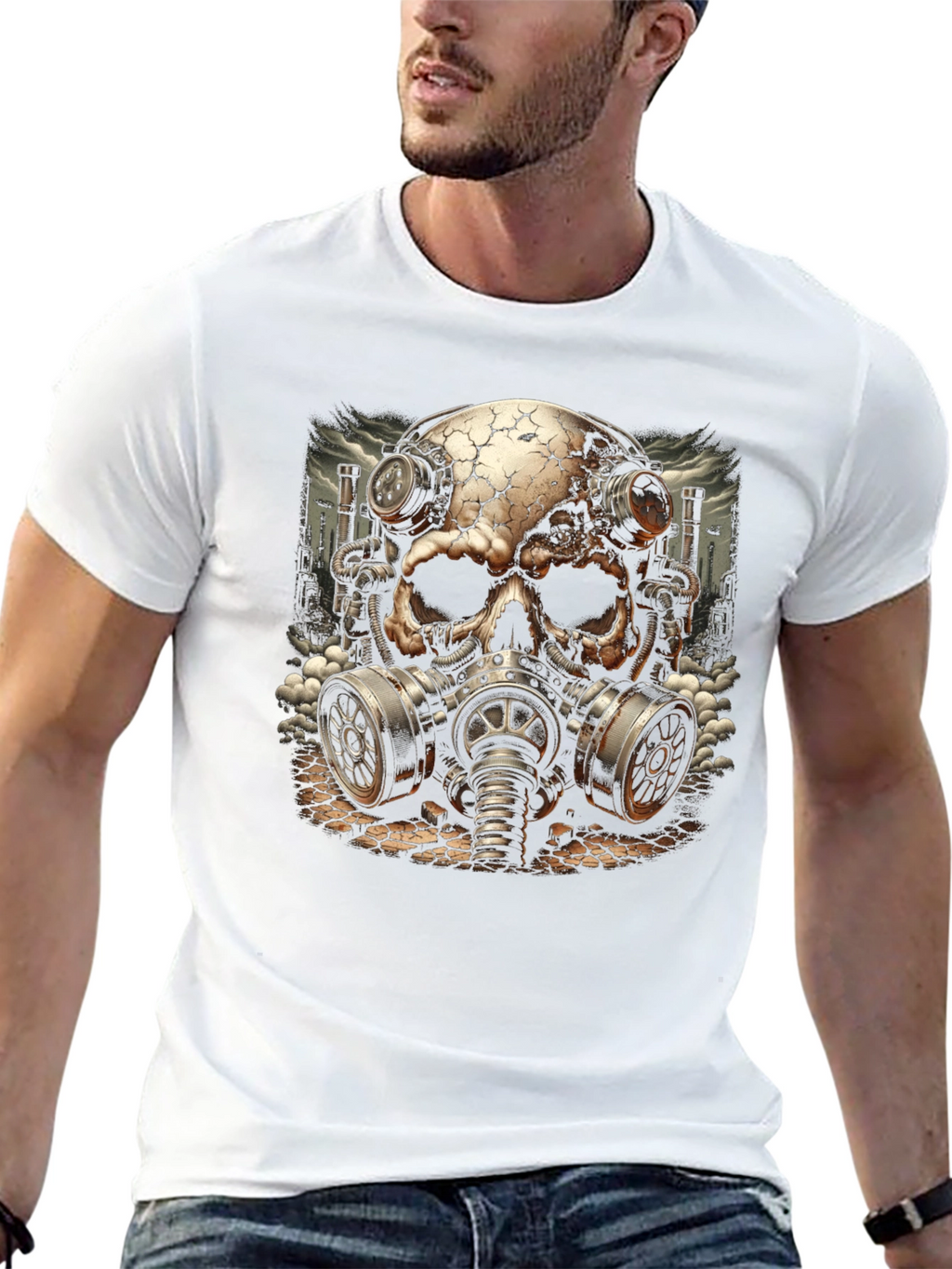 Steampunk Skull Gas Mask Graphic T-Shirt