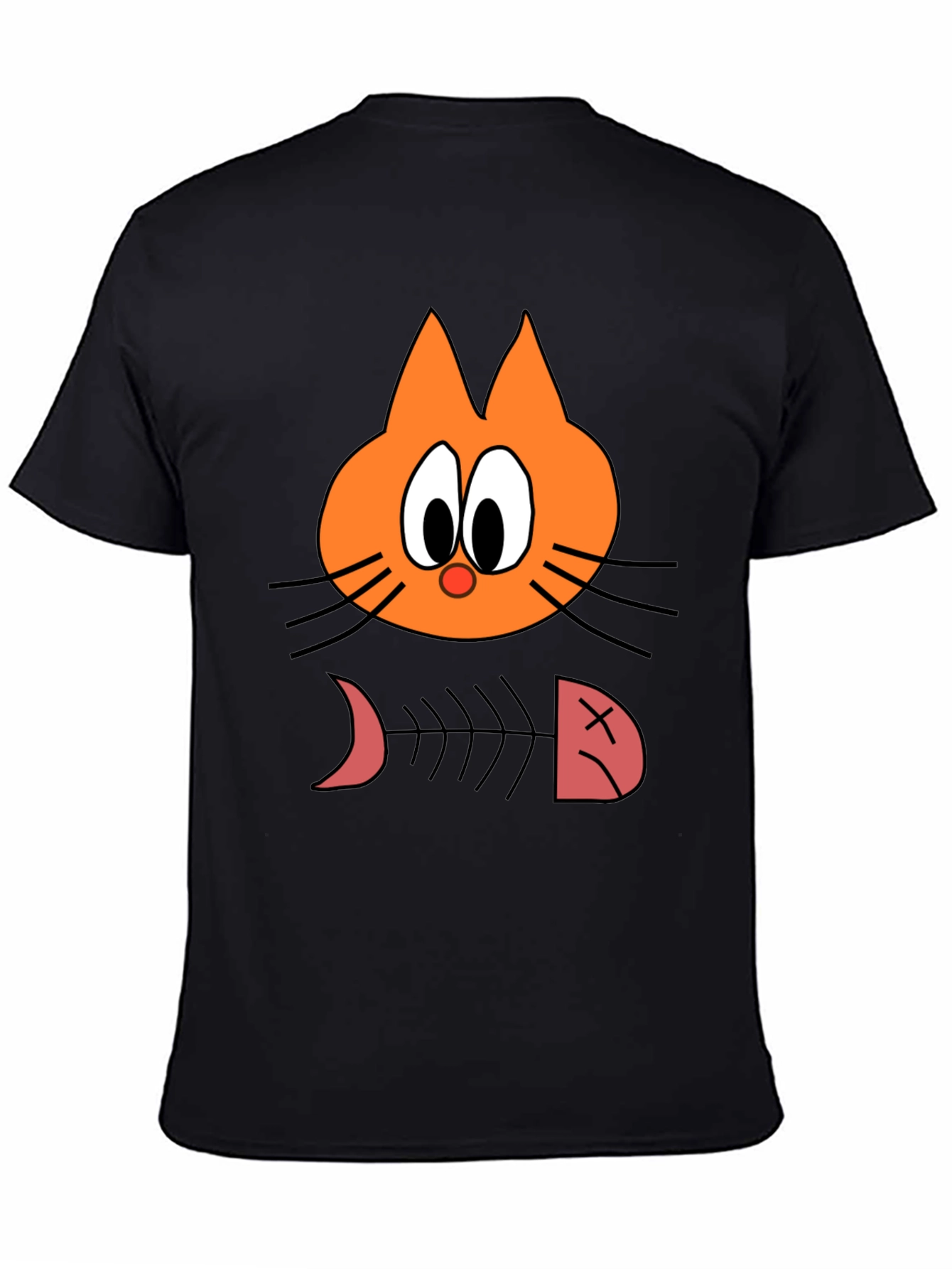 Funny Cat Fishbone Graphic Tee - Unisex Casual Black T-Shirt