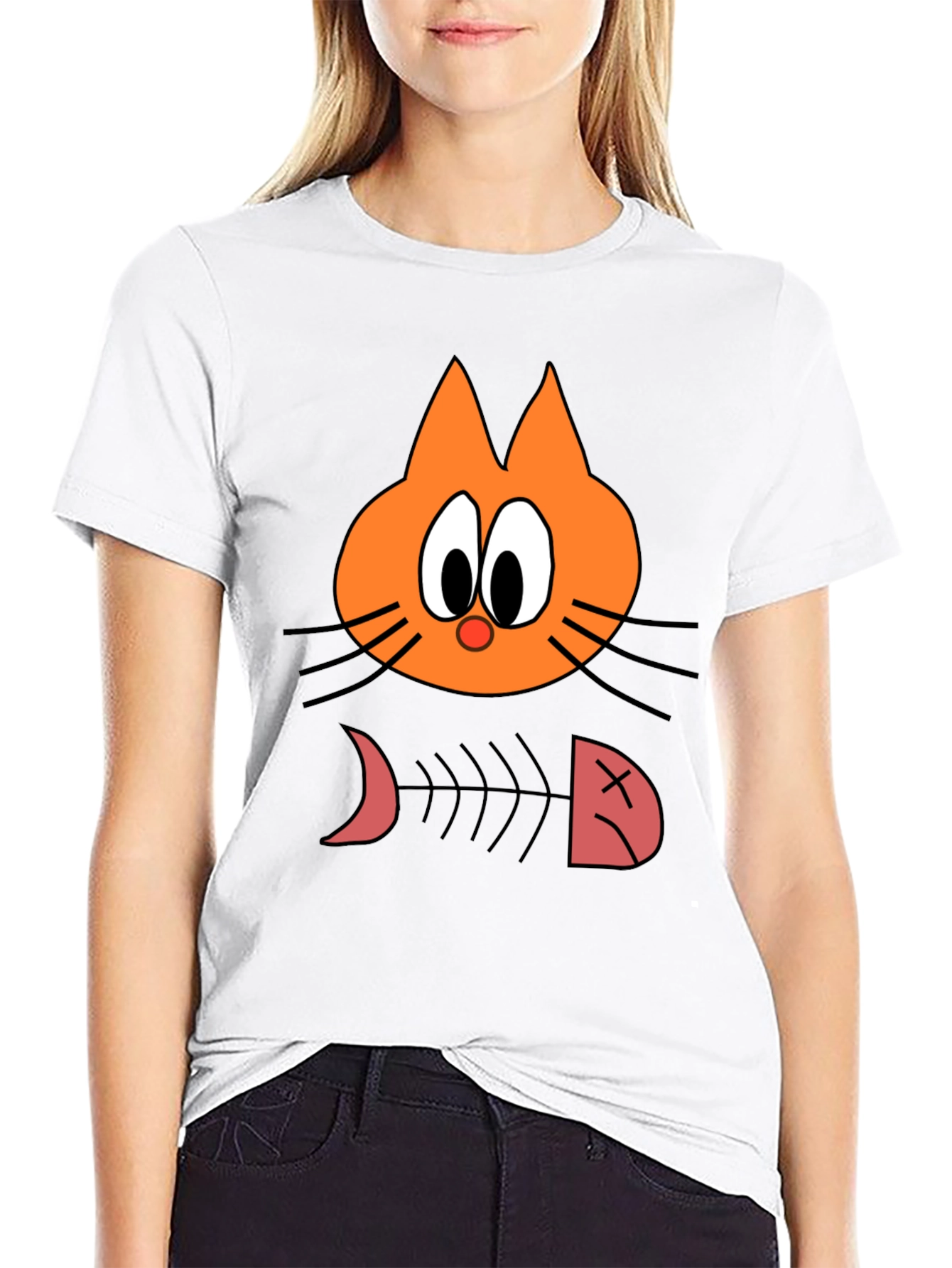 Funny Cat Fishbone Graphic Tee - Unisex Casual Black T-Shirt