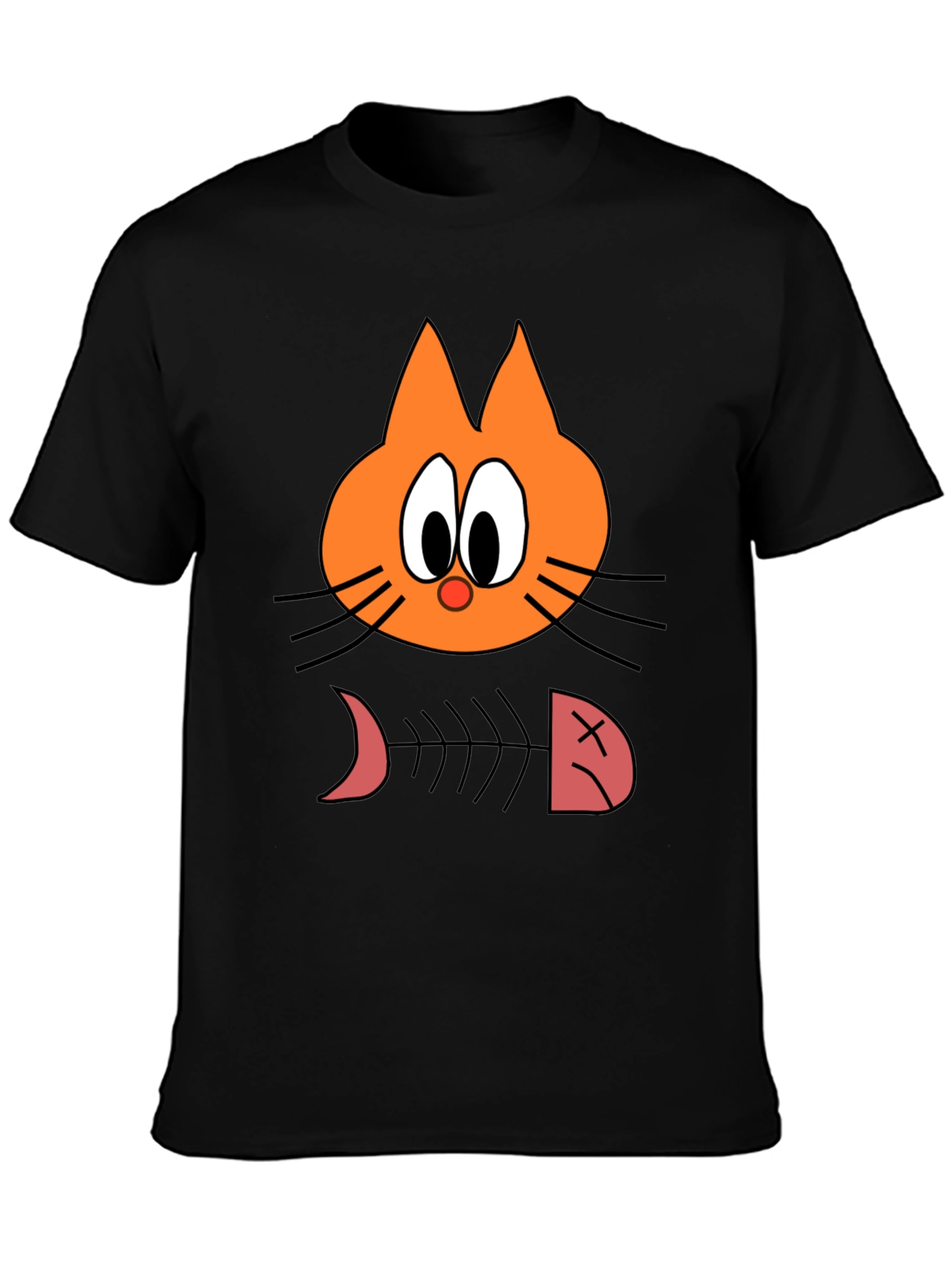 Funny Cat Fishbone Graphic Tee - Unisex Casual Black T-Shirt