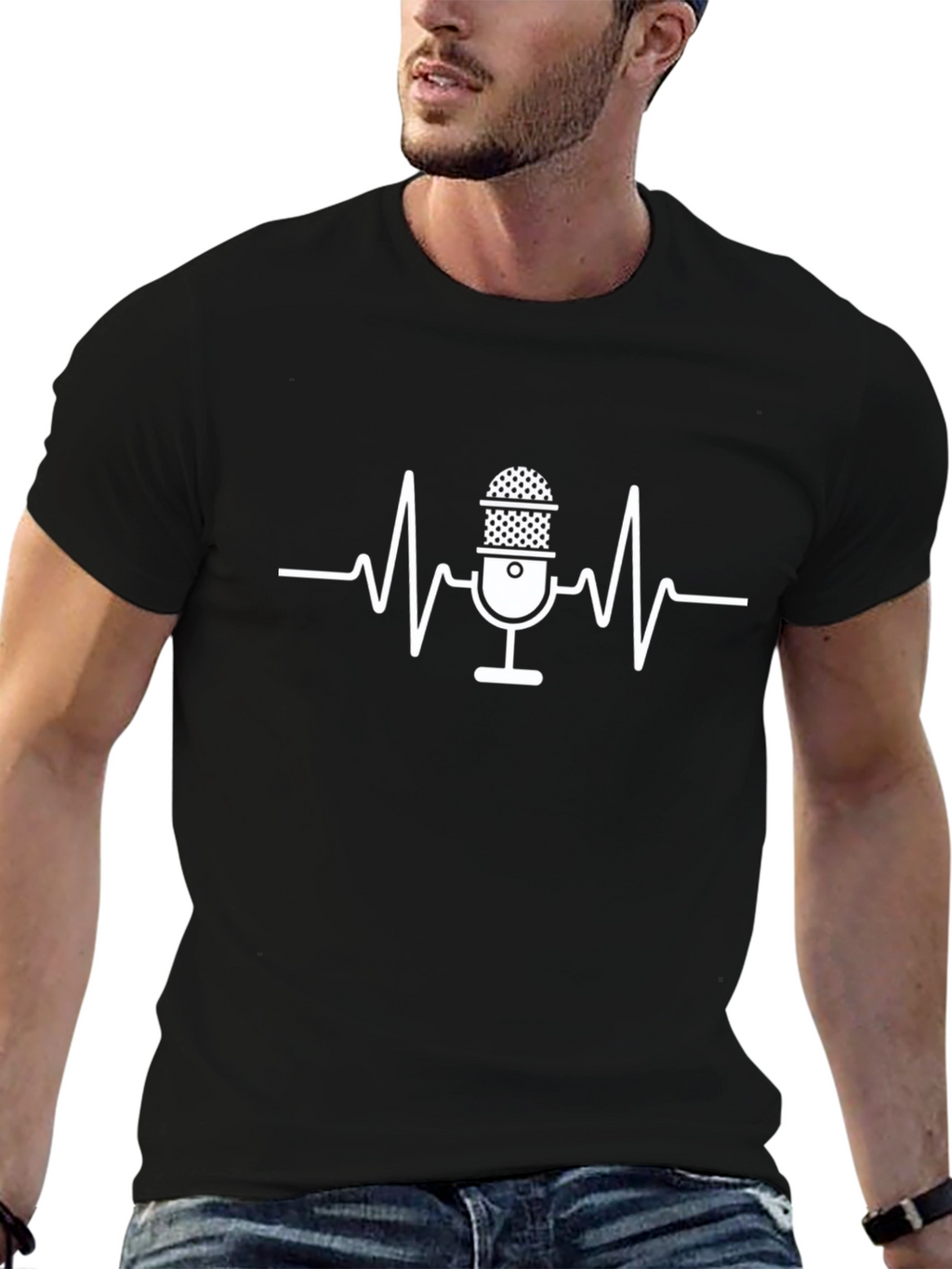 Microphone Heartbeat Graphic T-Shirt - Black