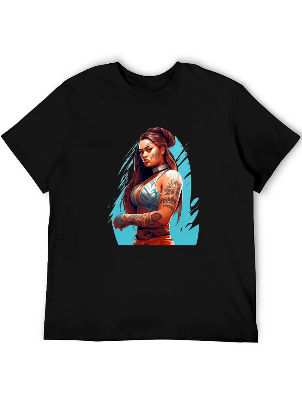 Tattooed Warrior Woman Graphic Black T-Shirt