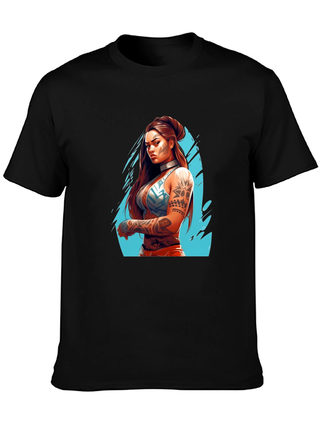 Tattooed Warrior Woman Graphic Black T-Shirt