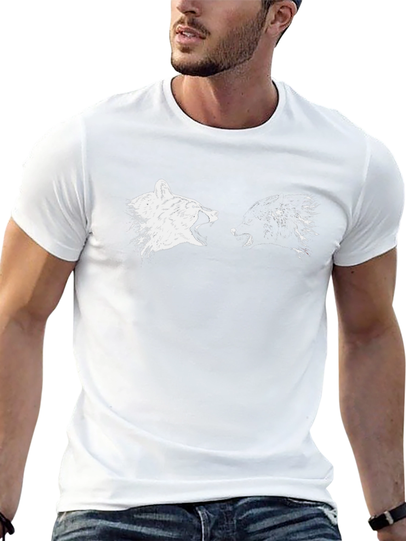 Black T-Shirt with Wolf Howling Print
