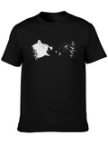Black T-Shirt with Wolf Howling Print