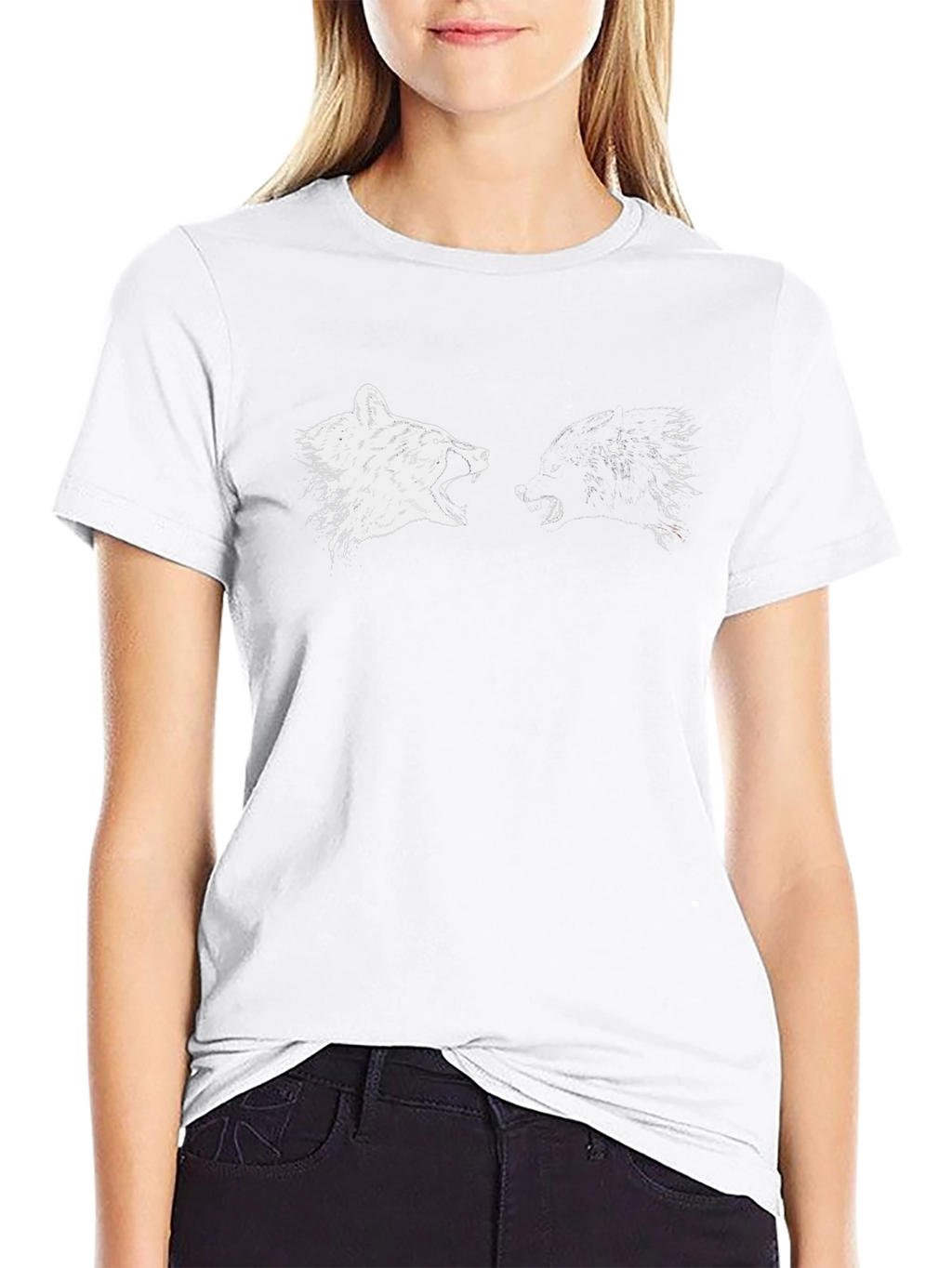 Black T-Shirt with Wolf Howling Print